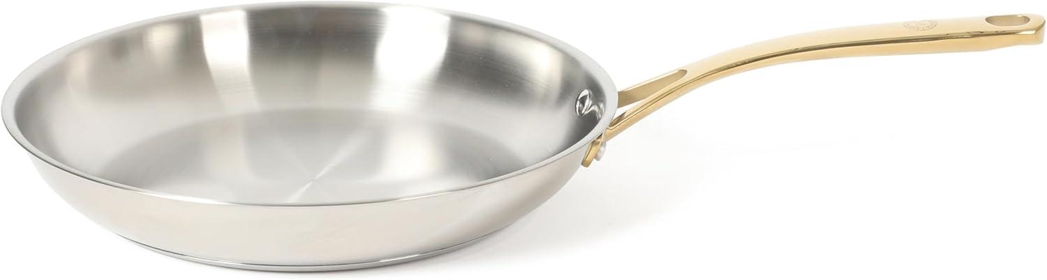 image:imageMartha Stewart Castelle 12Inch Stainless Steel Frying Pan with GoldTone Handle TriPly Encapsulated Bottom Oven Safe amp Induction Safe Skillet for Searing and SautingStainless Steel W Gold Handle