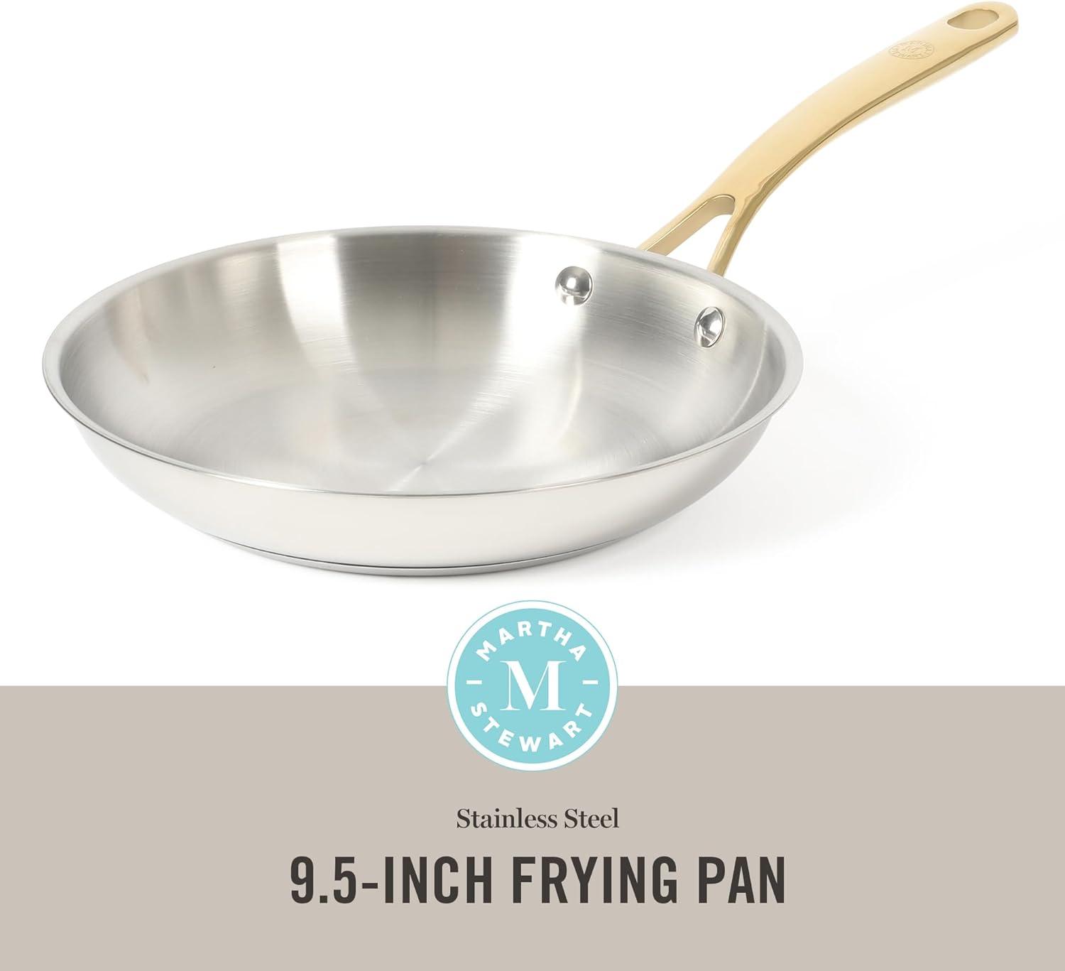 image:imageMartha Stewart Castelle 12Inch Stainless Steel Frying Pan with GoldTone Handle TriPly Encapsulated Bottom Oven Safe amp Induction Safe Skillet for Searing and SautingStainless Steel W Gold Handle