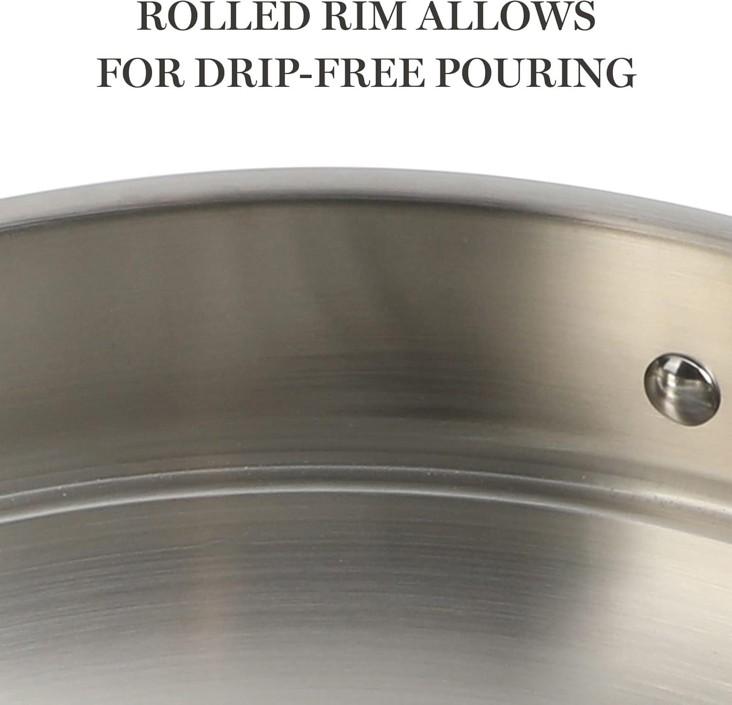 image:imageMartha Stewart Castelle 12Inch Stainless Steel Frying Pan with GoldTone Handle TriPly Encapsulated Bottom Oven Safe amp Induction Safe Skillet for Searing and SautingStainless Steel