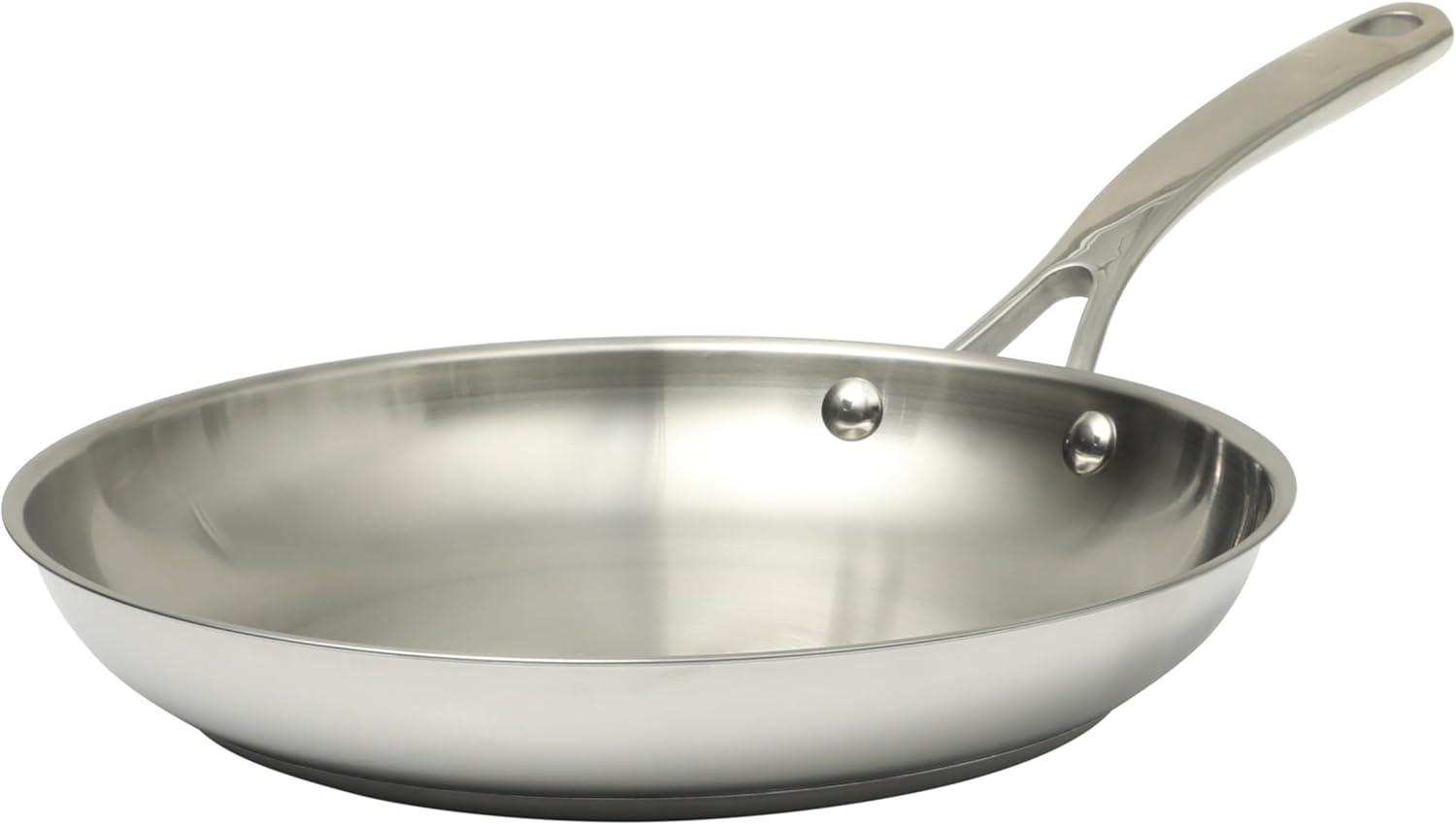image:imageMartha Stewart Castelle 12Inch Stainless Steel Frying Pan with GoldTone Handle TriPly Encapsulated Bottom Oven Safe amp Induction Safe Skillet for Searing and SautingStainless Steel