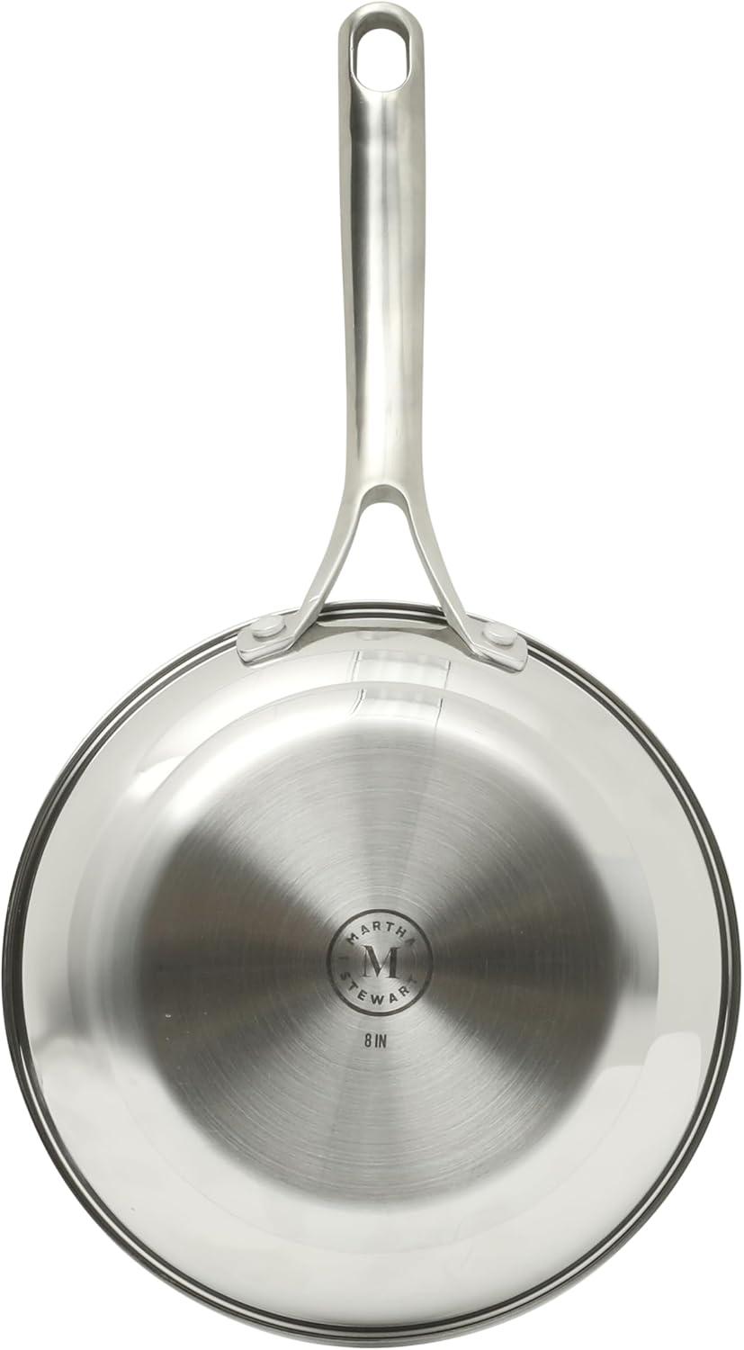 image:imageMartha Stewart Castelle 12Inch Stainless Steel Frying Pan with GoldTone Handle TriPly Encapsulated Bottom Oven Safe amp Induction Safe Skillet for Searing and SautingStainless Steel