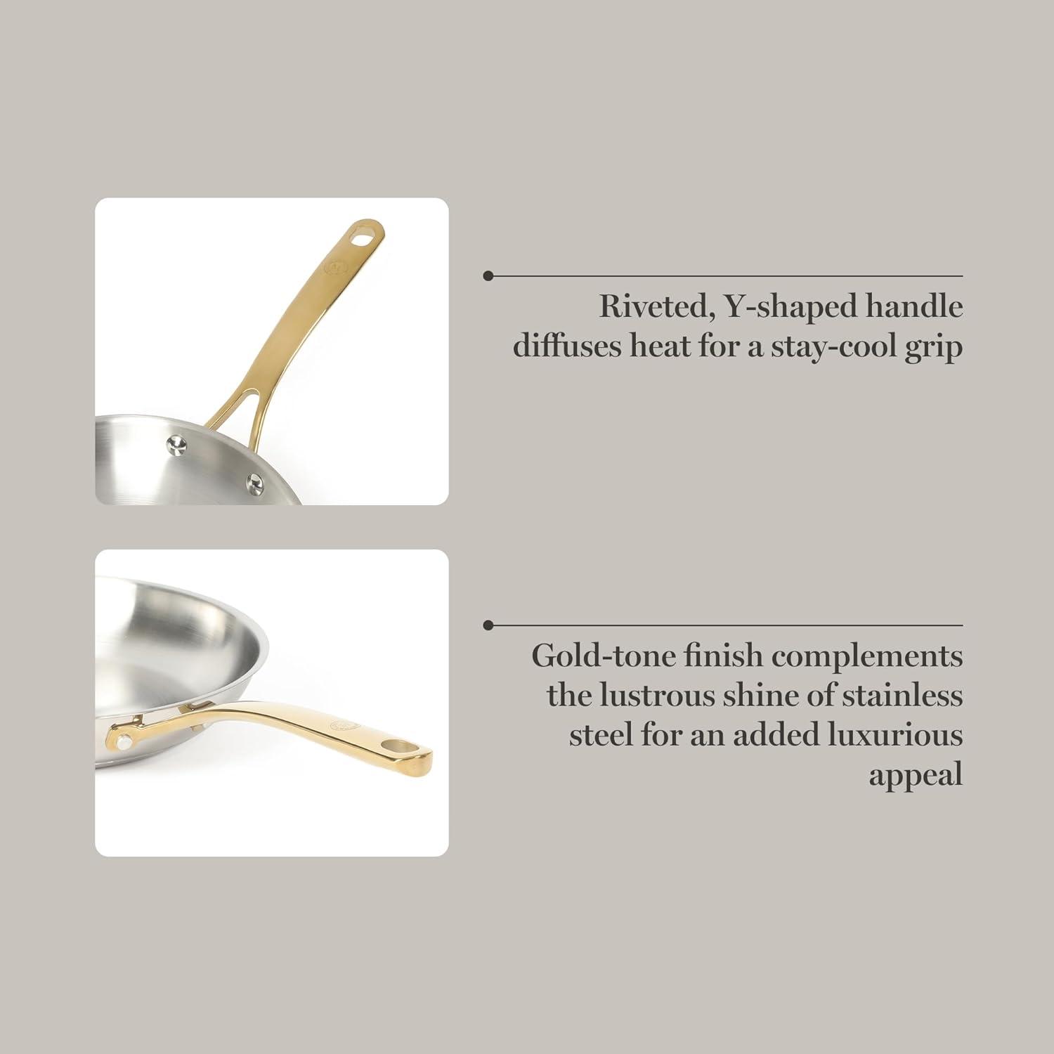 image:imageMartha Stewart Castelle 12Inch Stainless Steel Frying Pan with GoldTone Handle TriPly Encapsulated Bottom Oven Safe amp Induction Safe Skillet for Searing and SautingStainless Steel W Gold Handle