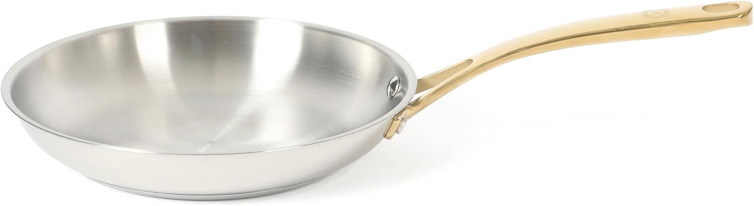 image:imageMartha Stewart Castelle 12Inch Stainless Steel Frying Pan with GoldTone Handle TriPly Encapsulated Bottom Oven Safe amp Induction Safe Skillet for Searing and SautingStainless Steel W Gold Handle