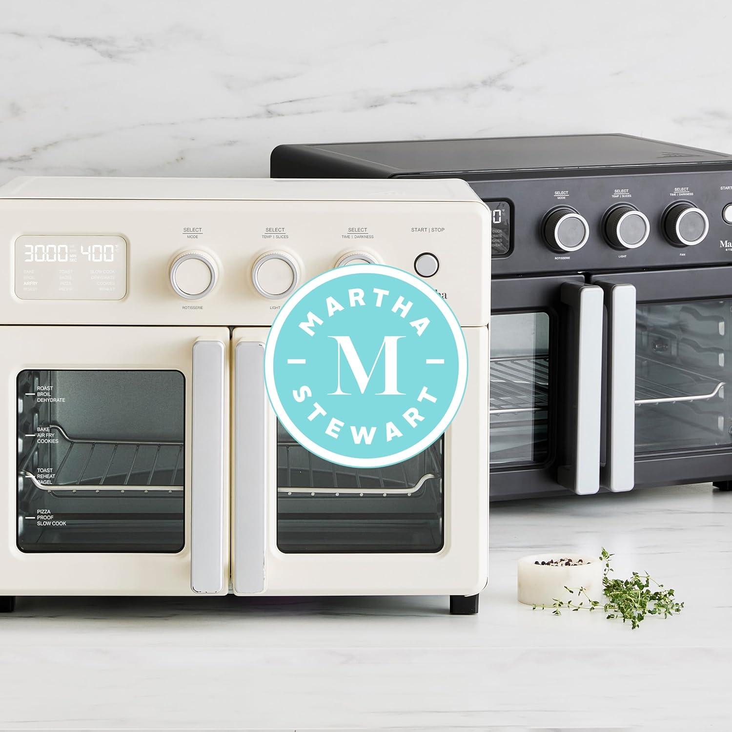 image:imageMartha Stewart French Door Air Fryer Toaster Oven Combo 34QT Countertop Convection 12in1 Bake Broil Roast Fits 12 PizzaDehydrate5 Accessories Air Fry Basket Stainless Steel Linen WhiteCaviar Gray