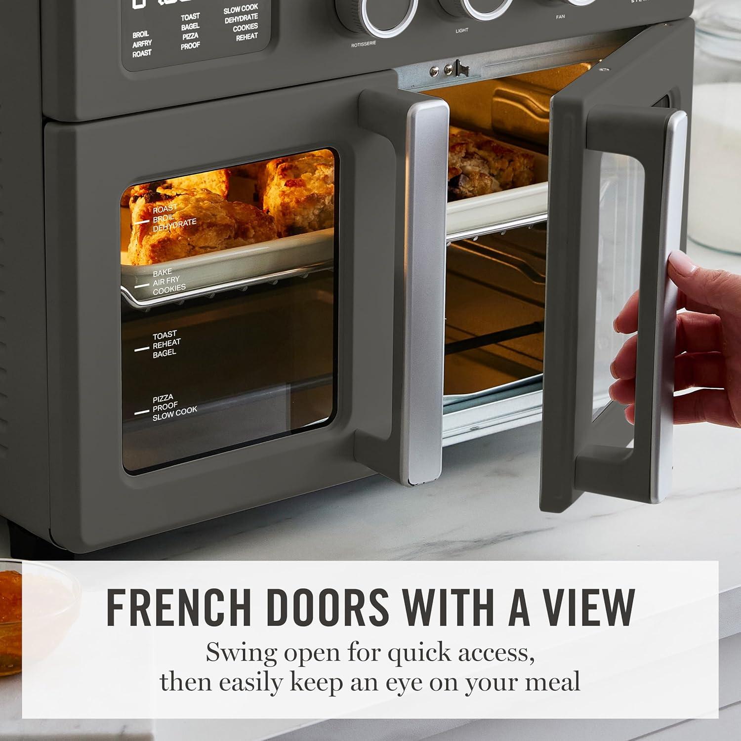 image:imageMartha Stewart French Door Air Fryer Toaster Oven Combo 34QT Countertop Convection 12in1 Bake Broil Roast Fits 12 PizzaDehydrate5 Accessories Air Fry Basket Stainless Steel Linen WhiteCaviar Gray
