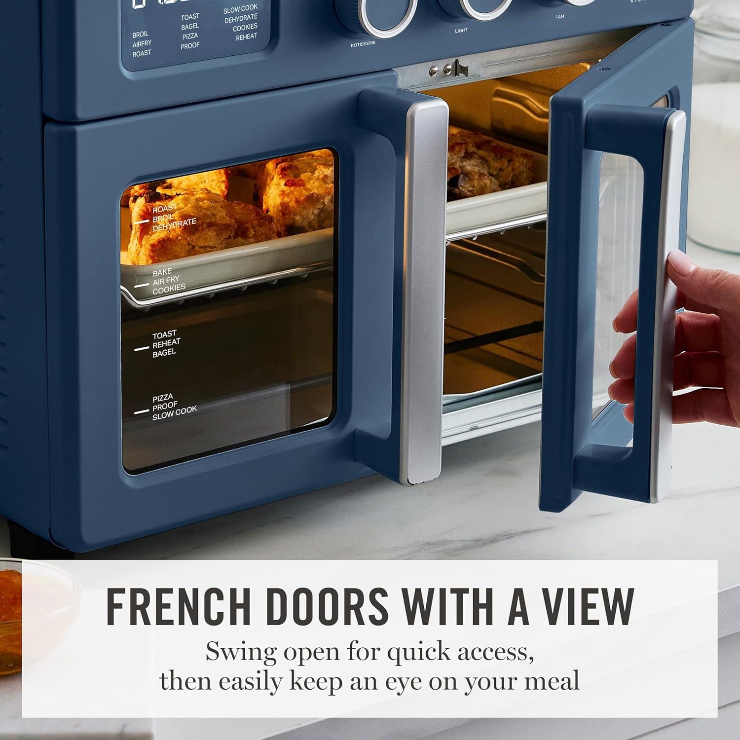 image:imageMartha Stewart French Door Air Fryer Toaster Oven Combo 34QT Countertop Convection 12in1 Bake Broil Roast Fits 12 PizzaDehydrate5 Accessories Air Fry Basket Stainless Steel Linen WhiteIndigo Blue