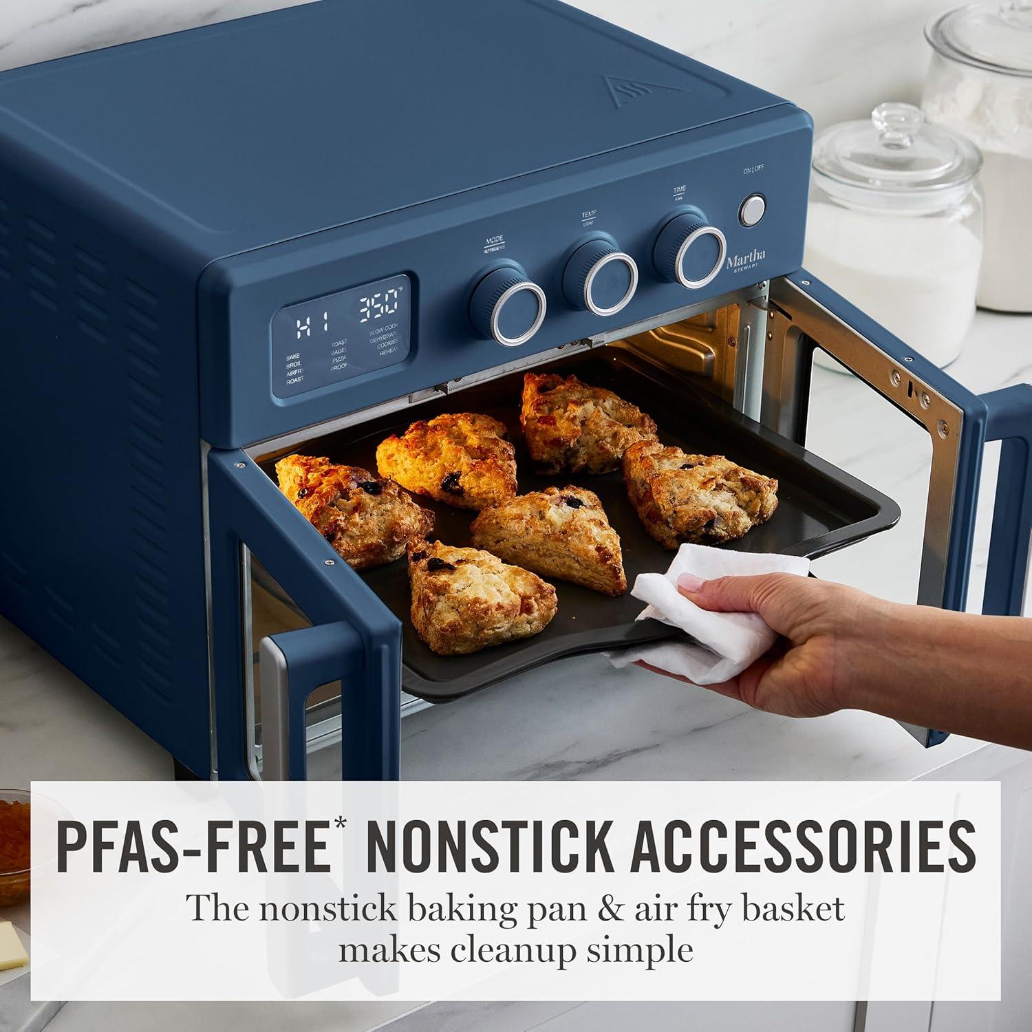 image:imageMartha Stewart French Door Air Fryer Toaster Oven Combo 34QT Countertop Convection 12in1 Bake Broil Roast Fits 12 PizzaDehydrate5 Accessories Air Fry Basket Stainless Steel Linen WhiteIndigo Blue