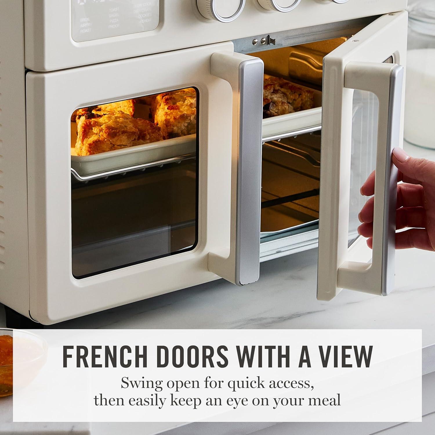image:imageMartha Stewart French Door Air Fryer Toaster Oven Combo 34QT Countertop Convection 12in1 Bake Broil Roast Fits 12 PizzaDehydrate5 Accessories Air Fry Basket Stainless Steel Linen WhiteLinen White