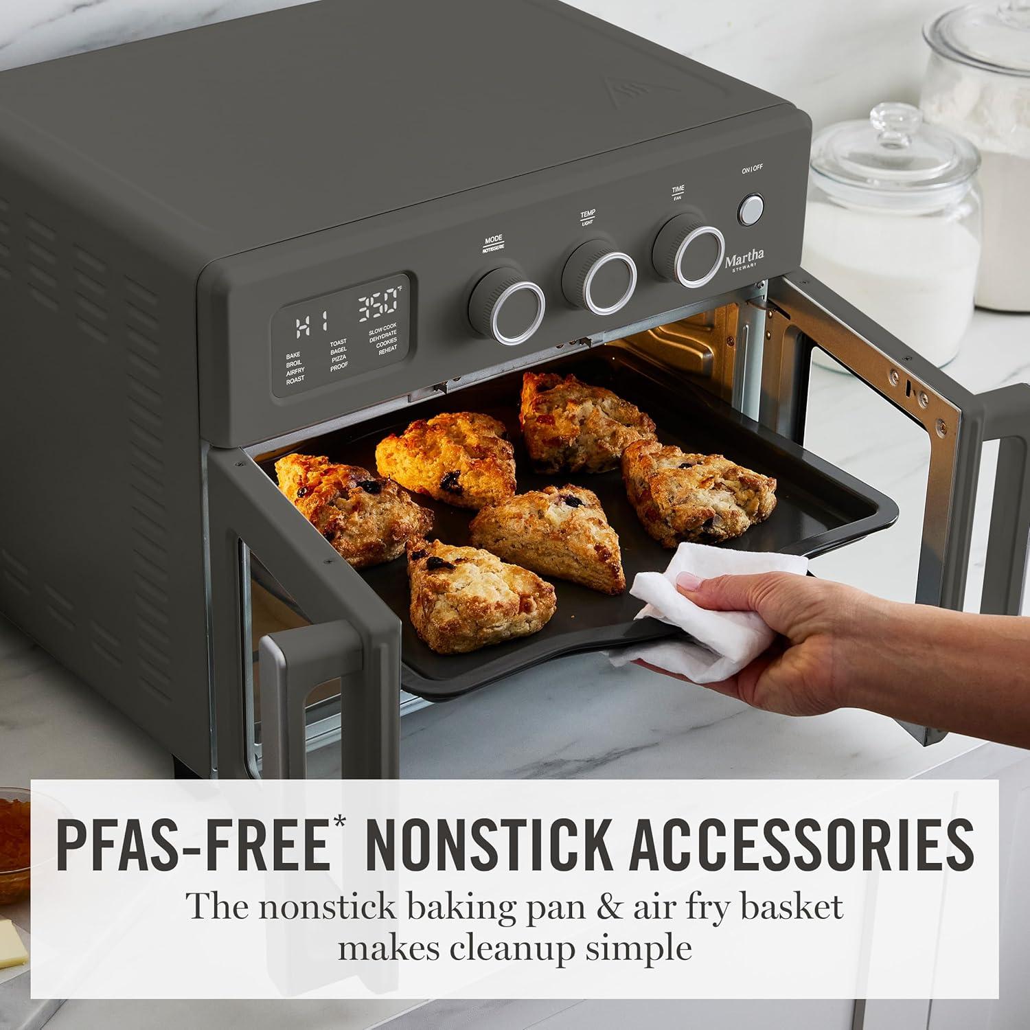 image:imageMartha Stewart French Door Air Fryer Toaster Oven Combo 34QT Countertop Convection 12in1 Bake Broil Roast Fits 12 PizzaDehydrate5 Accessories Air Fry Basket Stainless Steel Linen WhiteCaviar Gray