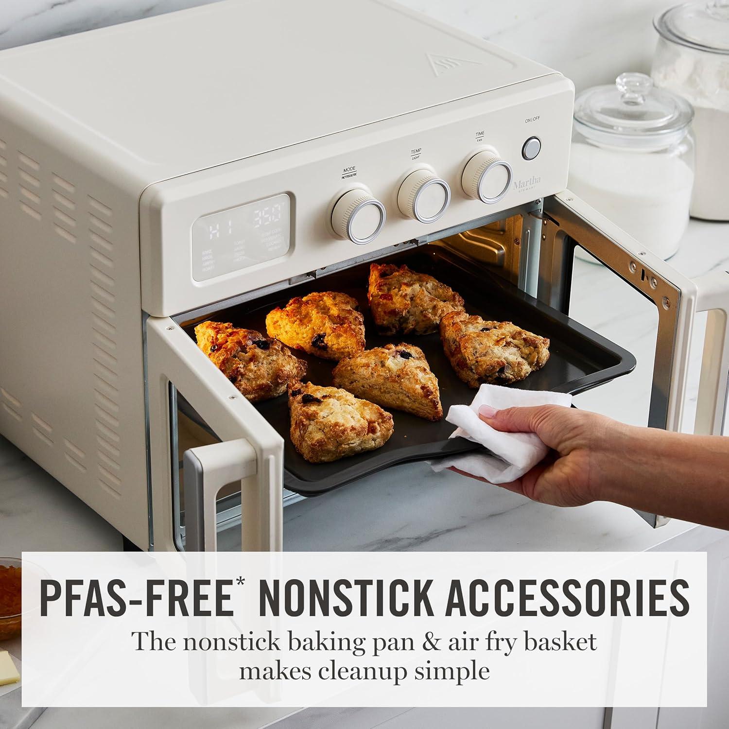image:imageMartha Stewart French Door Air Fryer Toaster Oven Combo 34QT Countertop Convection 12in1 Bake Broil Roast Fits 12 PizzaDehydrate5 Accessories Air Fry Basket Stainless Steel Linen WhiteLinen White