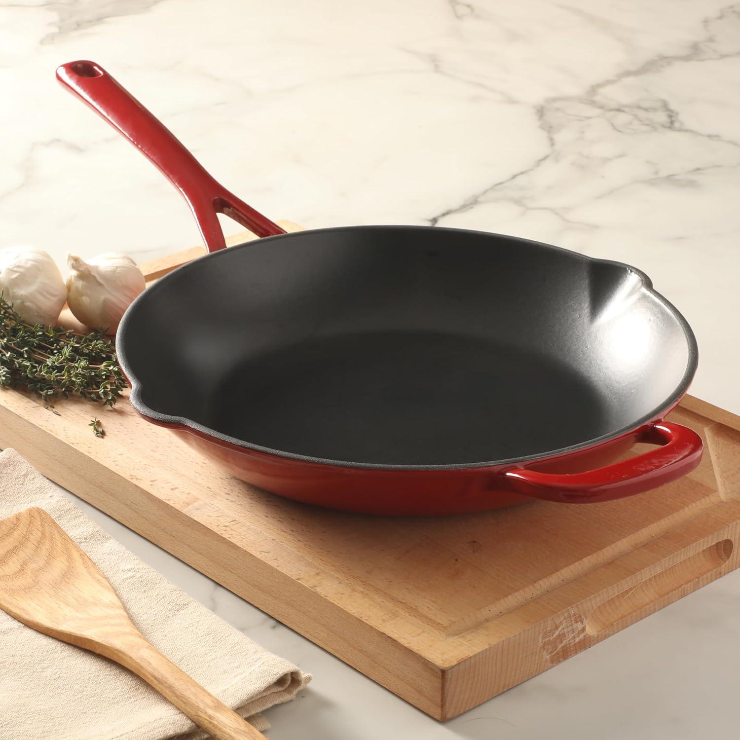 image:imageMartha Stewart Gatwick 12 Enameled Cast Iron Skillet PFASFree Classic Red Exterior with Matte Black Enamel Interior Rust Resistant Oven SafeClassic Red