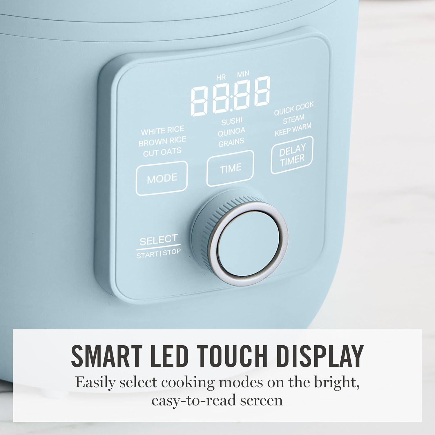 image:imageMartha Stewart Rice Cooker 4 Cup Uncooked 8 Cup Cooked Ceramic NonStick Removable Pot Keep Warm Measure Markings Steam Basket Brown amp Sushi Rice Quick Cook Quinoa Grains Oats Linen WhiteSky Blue