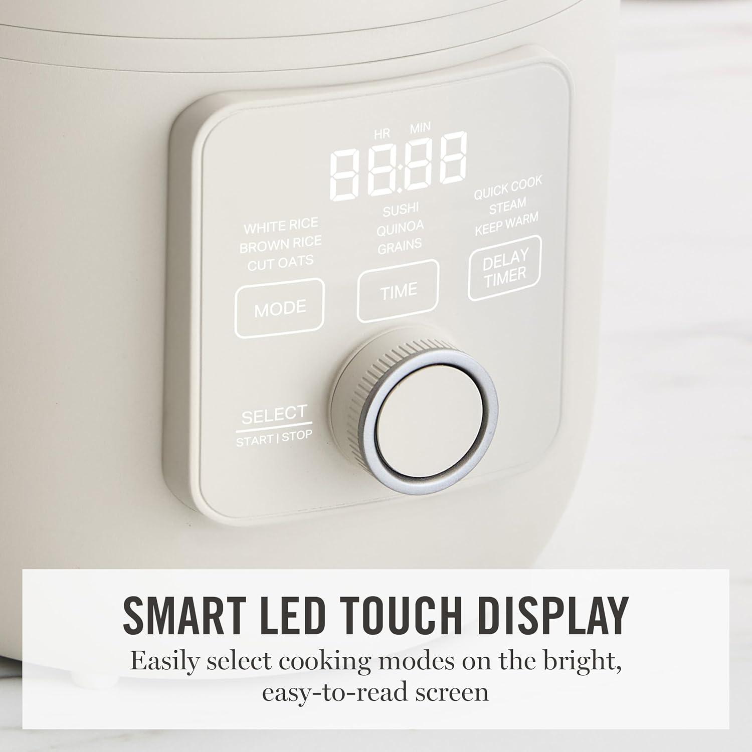image:imageMartha Stewart Rice Cooker 4 Cup Uncooked 8 Cup Cooked Ceramic NonStick Removable Pot Keep Warm Measure Markings Steam Basket Brown amp Sushi Rice Quick Cook Quinoa Grains Oats Linen WhiteLinen White