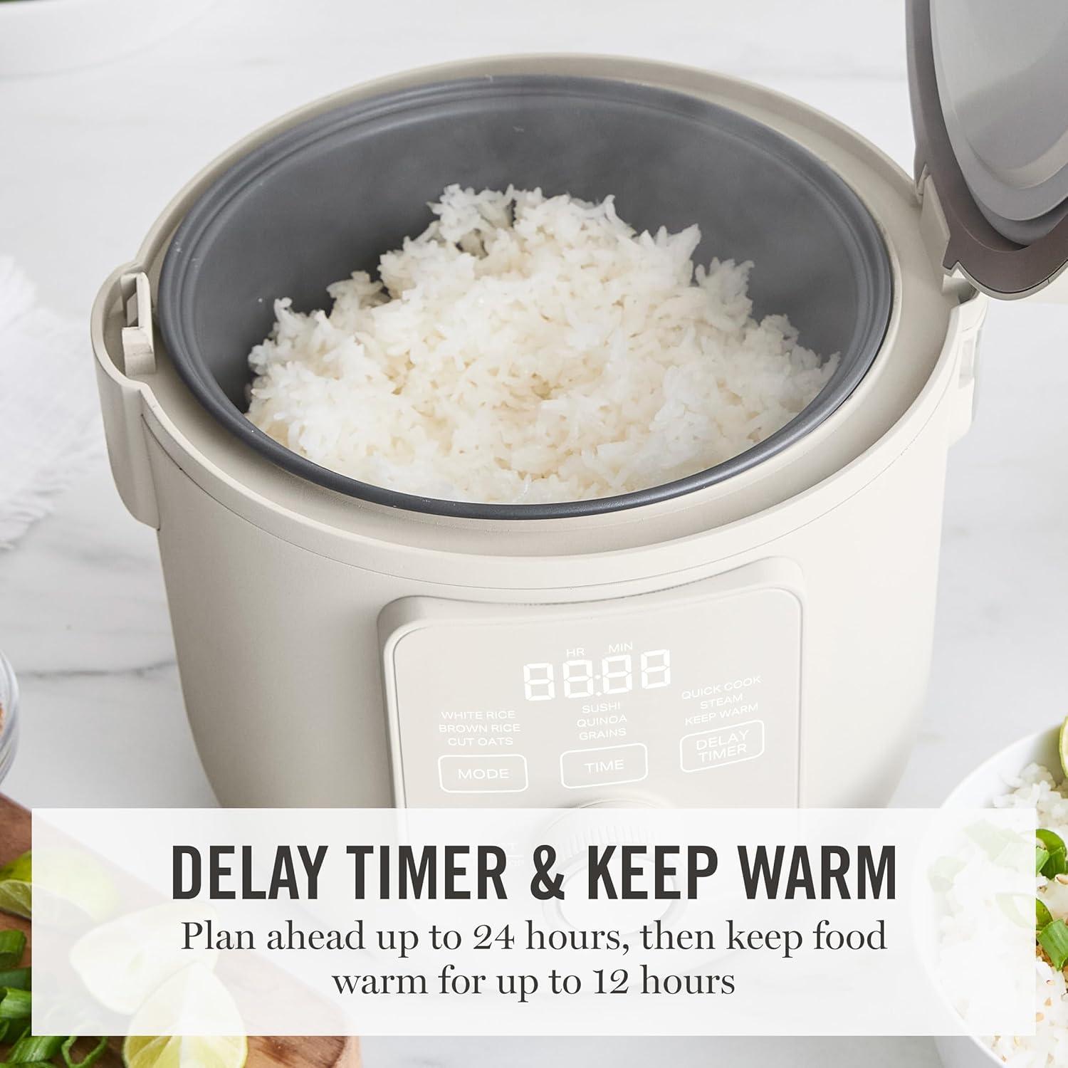 image:imageMartha Stewart Rice Cooker 4 Cup Uncooked 8 Cup Cooked Ceramic NonStick Removable Pot Keep Warm Measure Markings Steam Basket Brown amp Sushi Rice Quick Cook Quinoa Grains Oats Linen WhiteLinen White