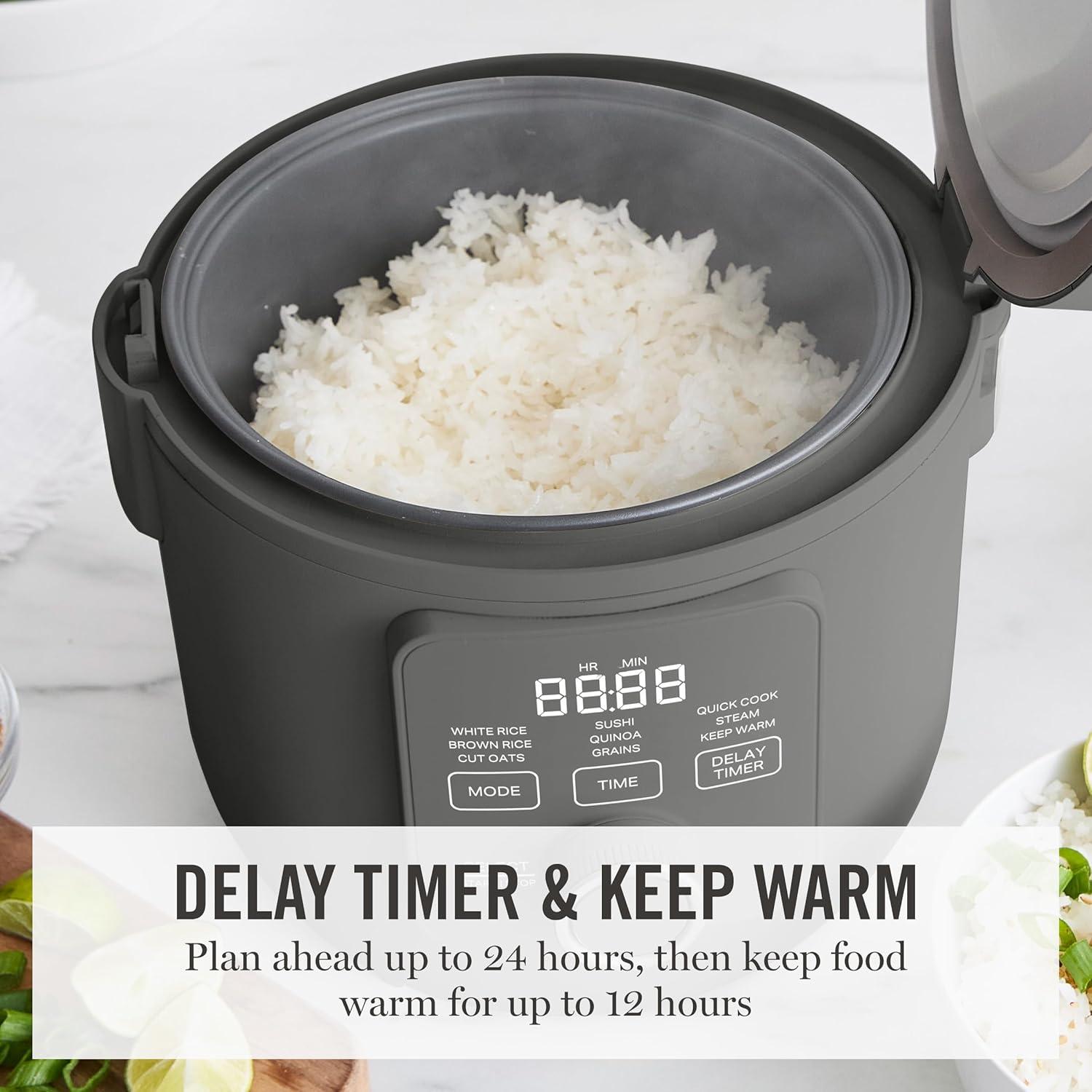 image:imageMartha Stewart Rice Cooker 4 Cup Uncooked 8 Cup Cooked Ceramic NonStick Removable Pot Keep Warm Measure Markings Steam Basket Brown amp Sushi Rice Quick Cook Quinoa Grains Oats Linen WhiteCaviar Gray