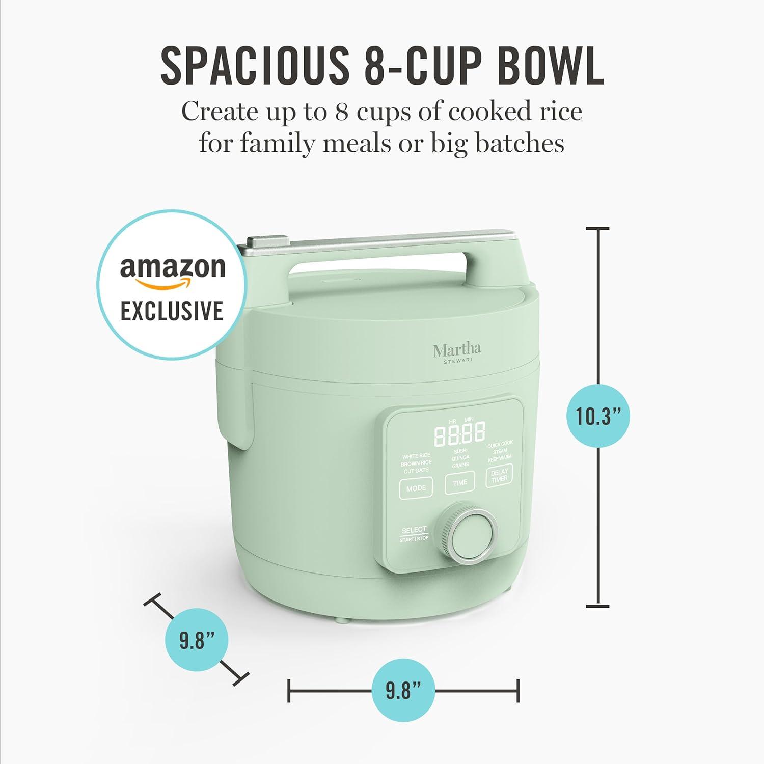 image:imageMartha Stewart Rice Cooker 4 Cup Uncooked 8 Cup Cooked Ceramic NonStick Removable Pot Keep Warm Measure Markings Steam Basket Brown amp Sushi Rice Quick Cook Quinoa Grains Oats Linen WhiteHoneydew Green