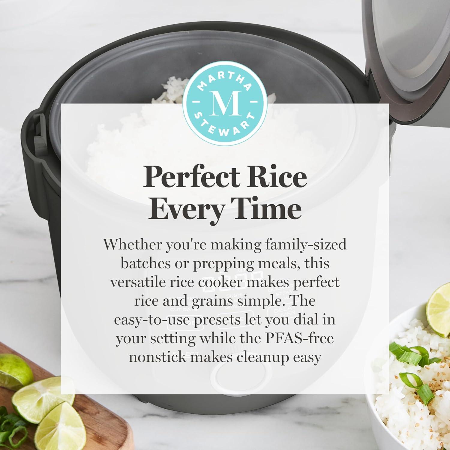 image:imageMartha Stewart Rice Cooker 4 Cup Uncooked 8 Cup Cooked Ceramic NonStick Removable Pot Keep Warm Measure Markings Steam Basket Brown amp Sushi Rice Quick Cook Quinoa Grains Oats Linen WhiteCaviar Gray
