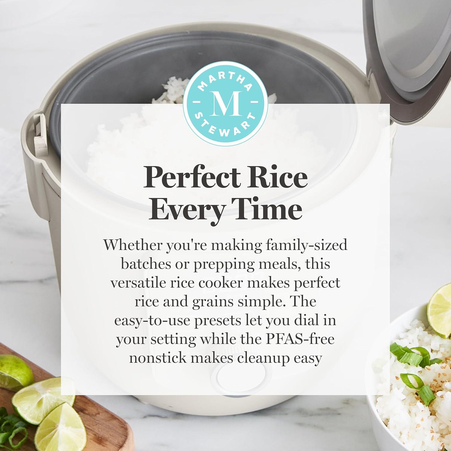 image:imageMartha Stewart Rice Cooker 4 Cup Uncooked 8 Cup Cooked Ceramic NonStick Removable Pot Keep Warm Measure Markings Steam Basket Brown amp Sushi Rice Quick Cook Quinoa Grains Oats Linen WhiteLinen White