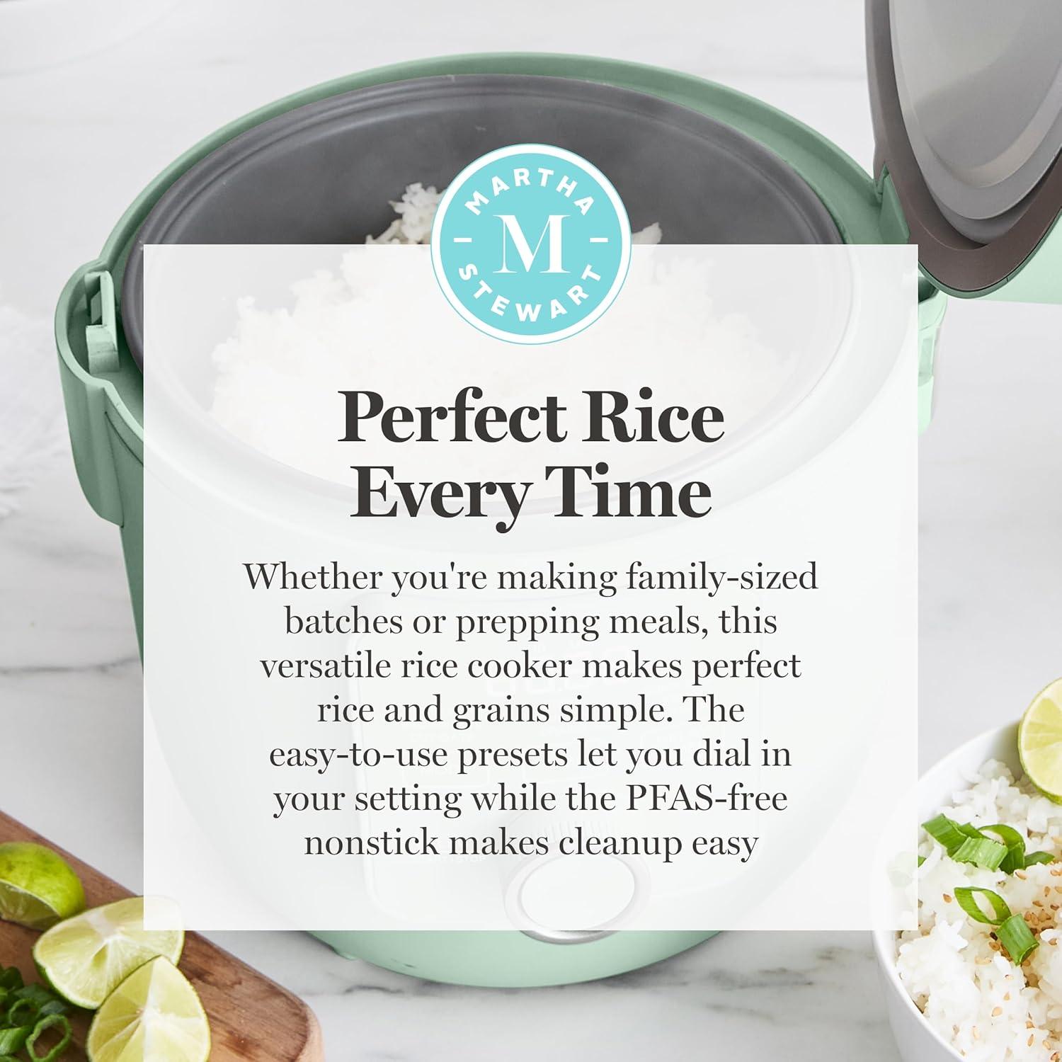 image:imageMartha Stewart Rice Cooker 4 Cup Uncooked 8 Cup Cooked Ceramic NonStick Removable Pot Keep Warm Measure Markings Steam Basket Brown amp Sushi Rice Quick Cook Quinoa Grains Oats Linen WhiteHoneydew Green