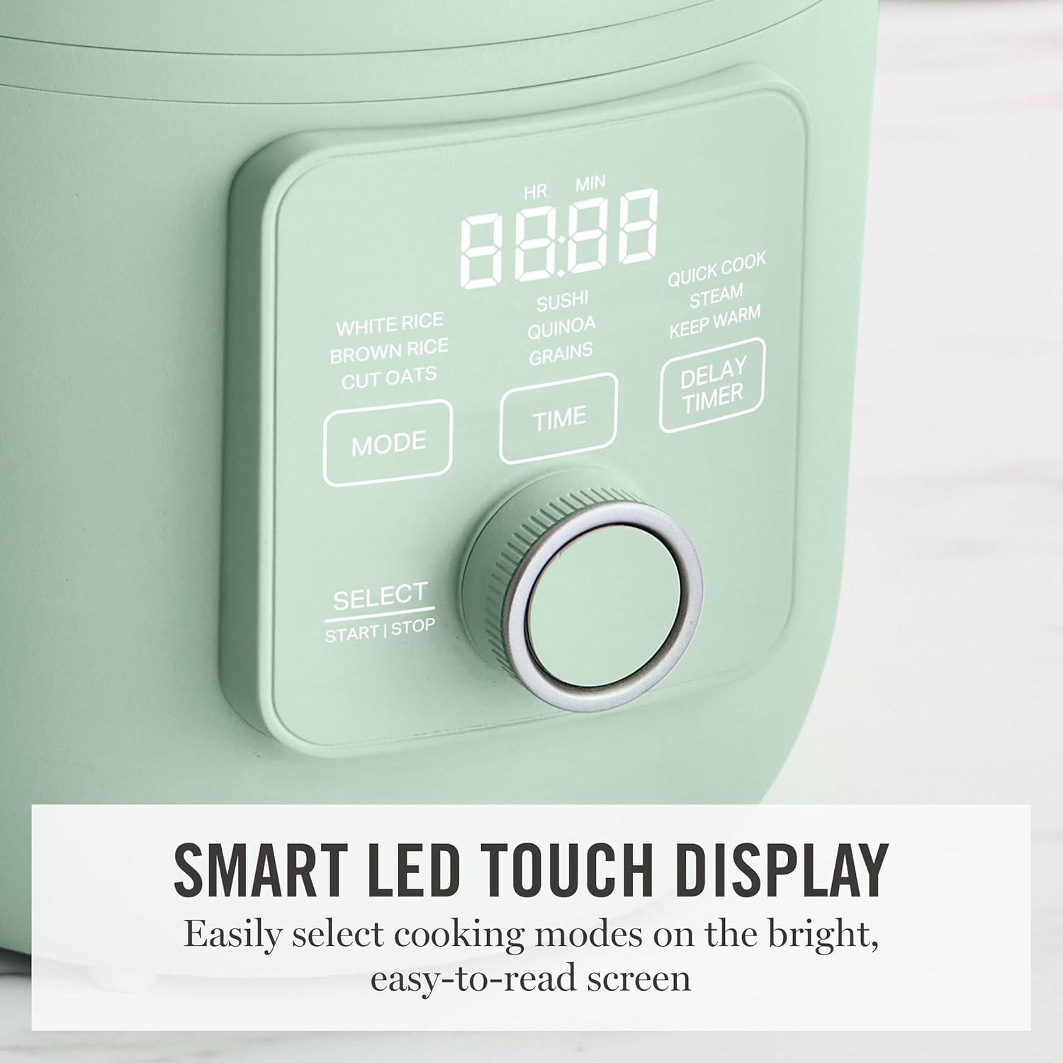 image:imageMartha Stewart Rice Cooker 4 Cup Uncooked 8 Cup Cooked Ceramic NonStick Removable Pot Keep Warm Measure Markings Steam Basket Brown amp Sushi Rice Quick Cook Quinoa Grains Oats Linen WhiteHoneydew Green