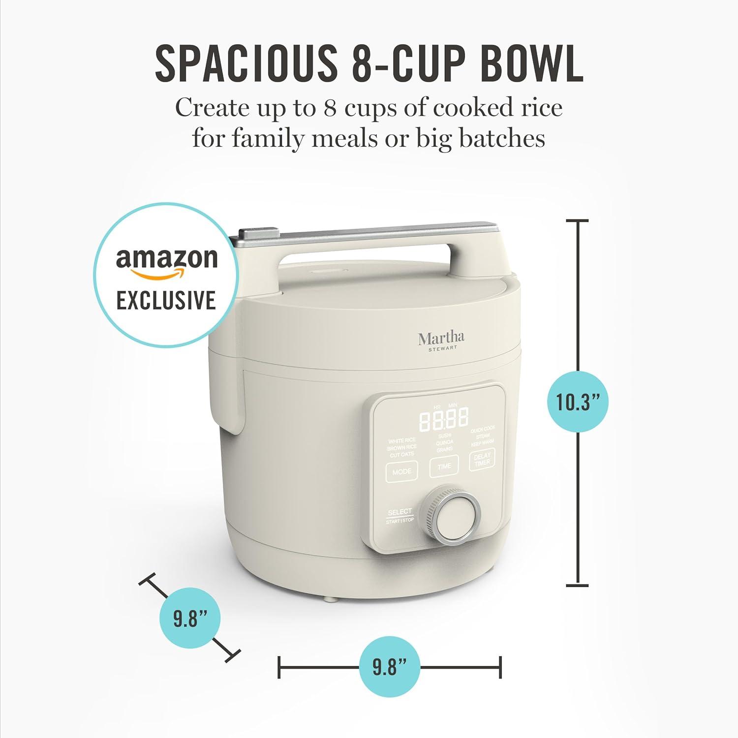 image:imageMartha Stewart Rice Cooker 4 Cup Uncooked 8 Cup Cooked Ceramic NonStick Removable Pot Keep Warm Measure Markings Steam Basket Brown amp Sushi Rice Quick Cook Quinoa Grains Oats Linen WhiteLinen White