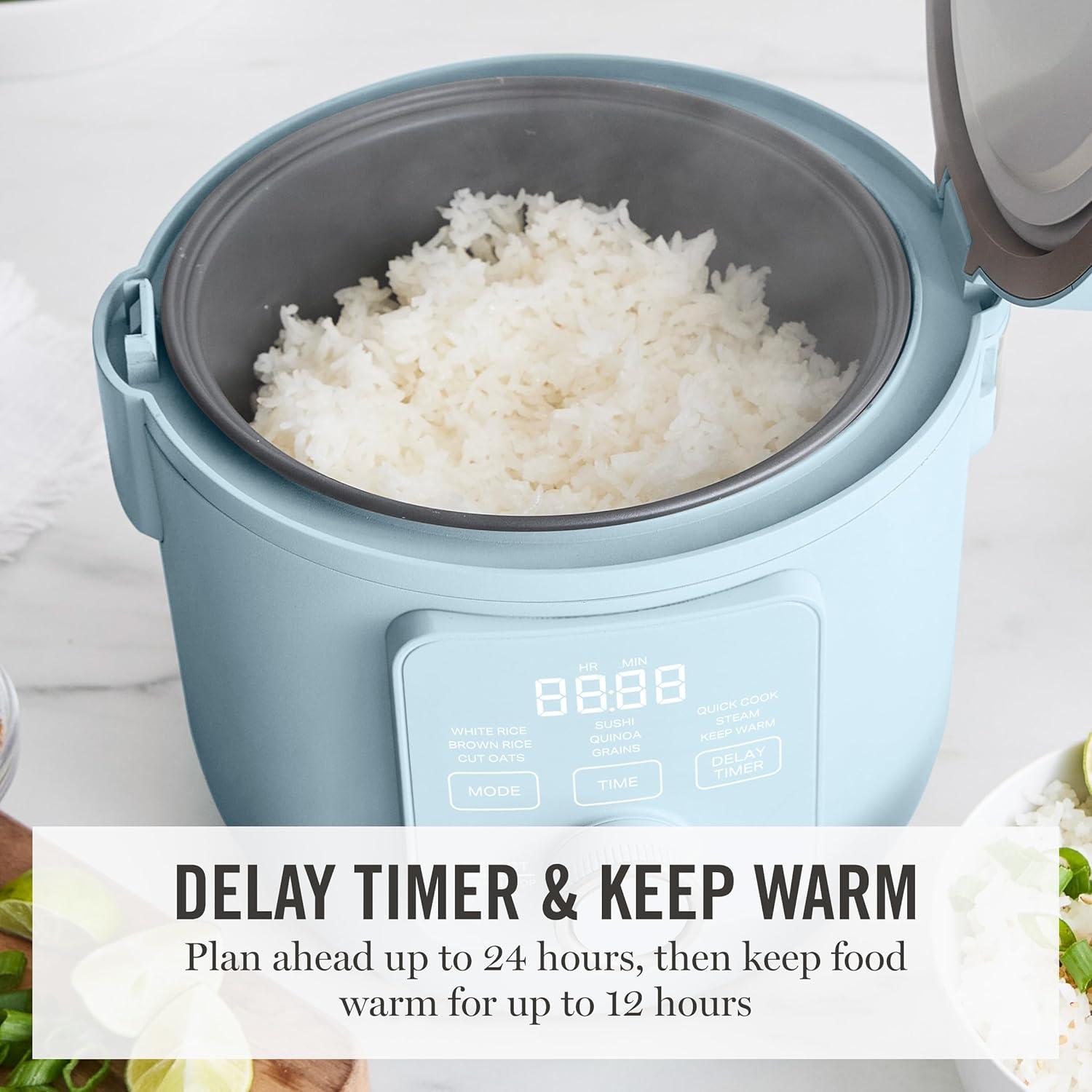 image:imageMartha Stewart Rice Cooker 4 Cup Uncooked 8 Cup Cooked Ceramic NonStick Removable Pot Keep Warm Measure Markings Steam Basket Brown amp Sushi Rice Quick Cook Quinoa Grains Oats Linen WhiteSky Blue