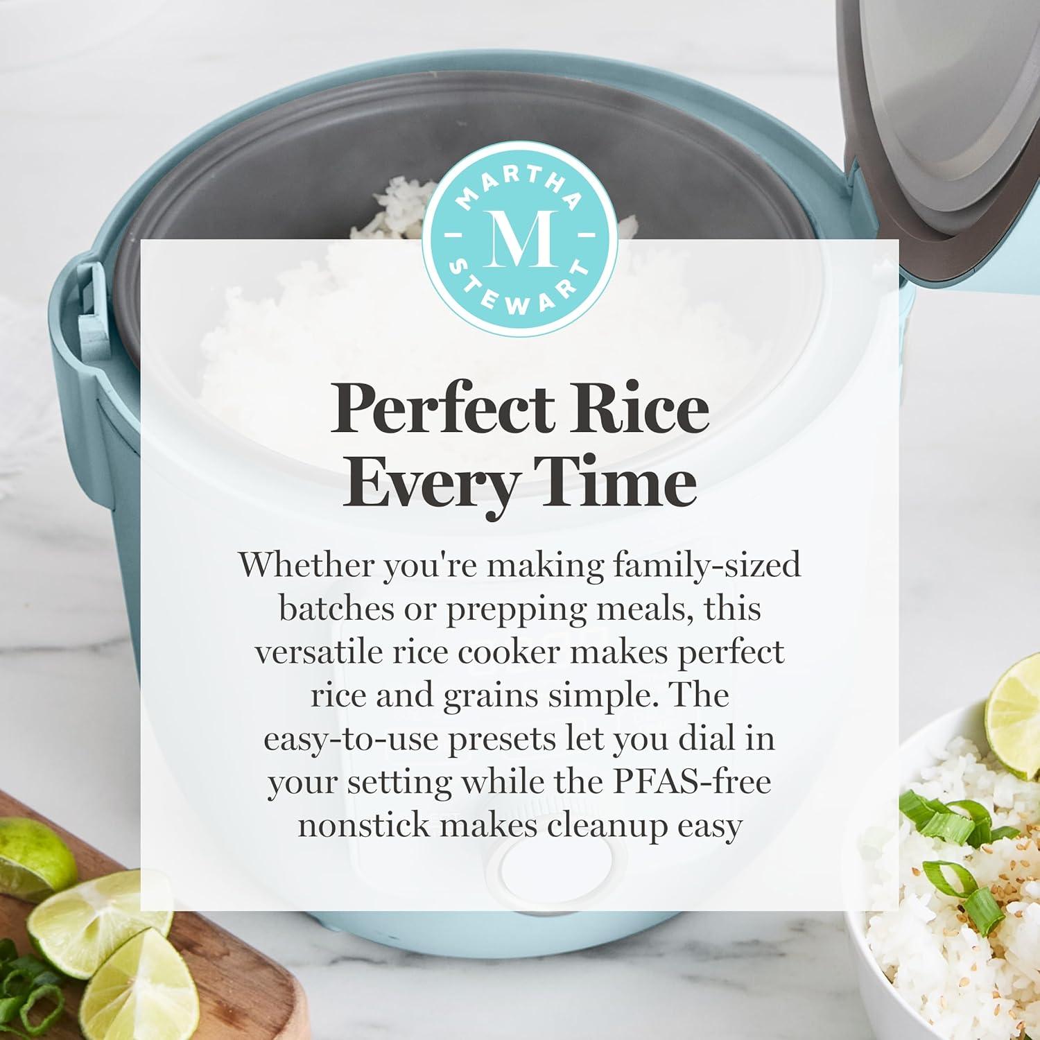 image:imageMartha Stewart Rice Cooker 4 Cup Uncooked 8 Cup Cooked Ceramic NonStick Removable Pot Keep Warm Measure Markings Steam Basket Brown amp Sushi Rice Quick Cook Quinoa Grains Oats Linen WhiteSky Blue