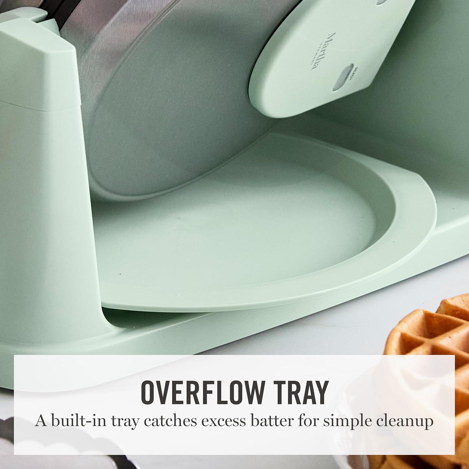 image:imageMartha Stewart Rotating Waffle Maker 180 Flip Iron with PFASFree Nonstick Plates Adjustable Timer Ready Light Drip Tray Space Saving Classic Round 7 Easy to Clean Stainless Steel LinenHoneydew Green