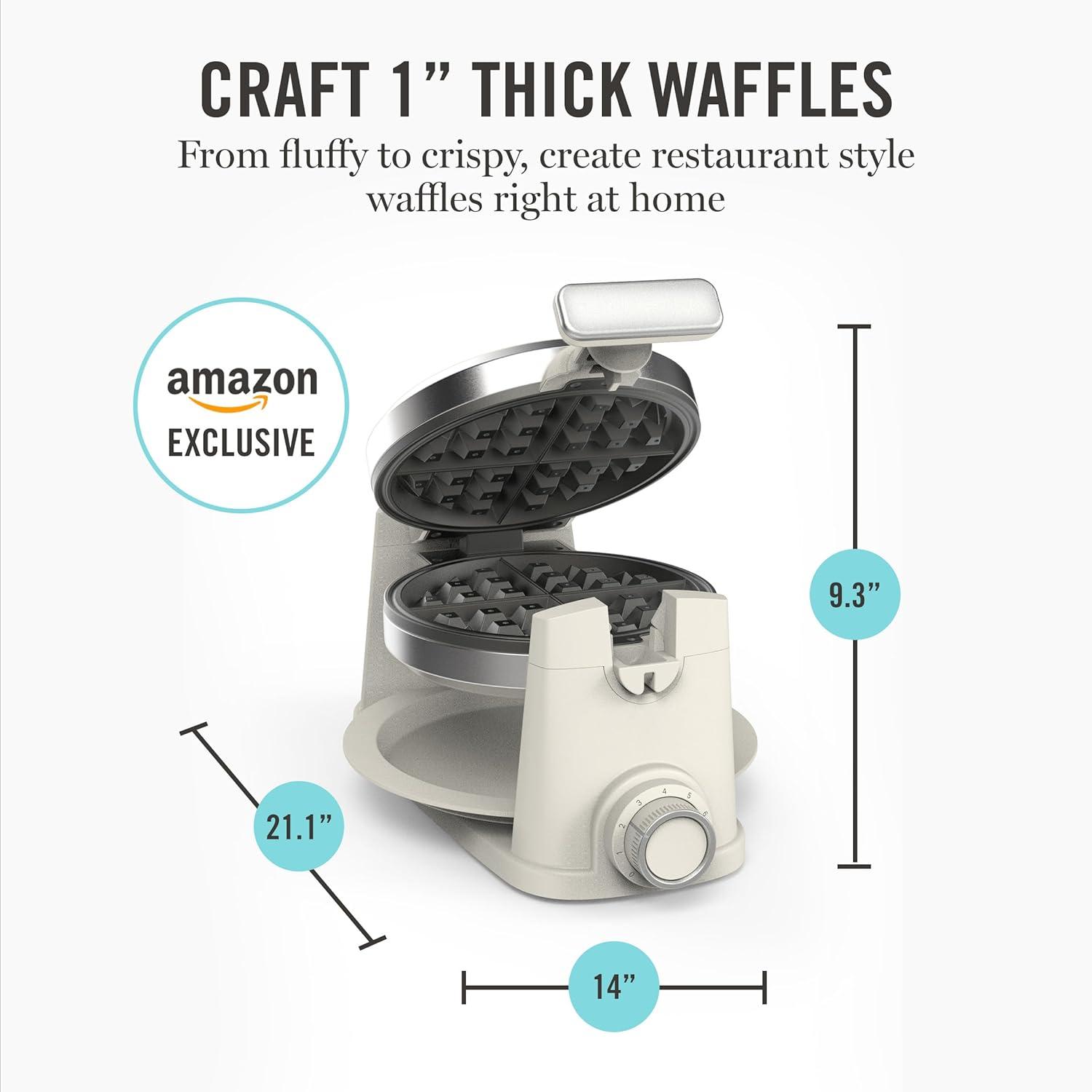image:imageMartha Stewart Rotating Waffle Maker 180 Flip Iron with PFASFree Nonstick Plates Adjustable Timer Ready Light Drip Tray Space Saving Classic Round 7 Easy to Clean Stainless Steel LinenLinen White