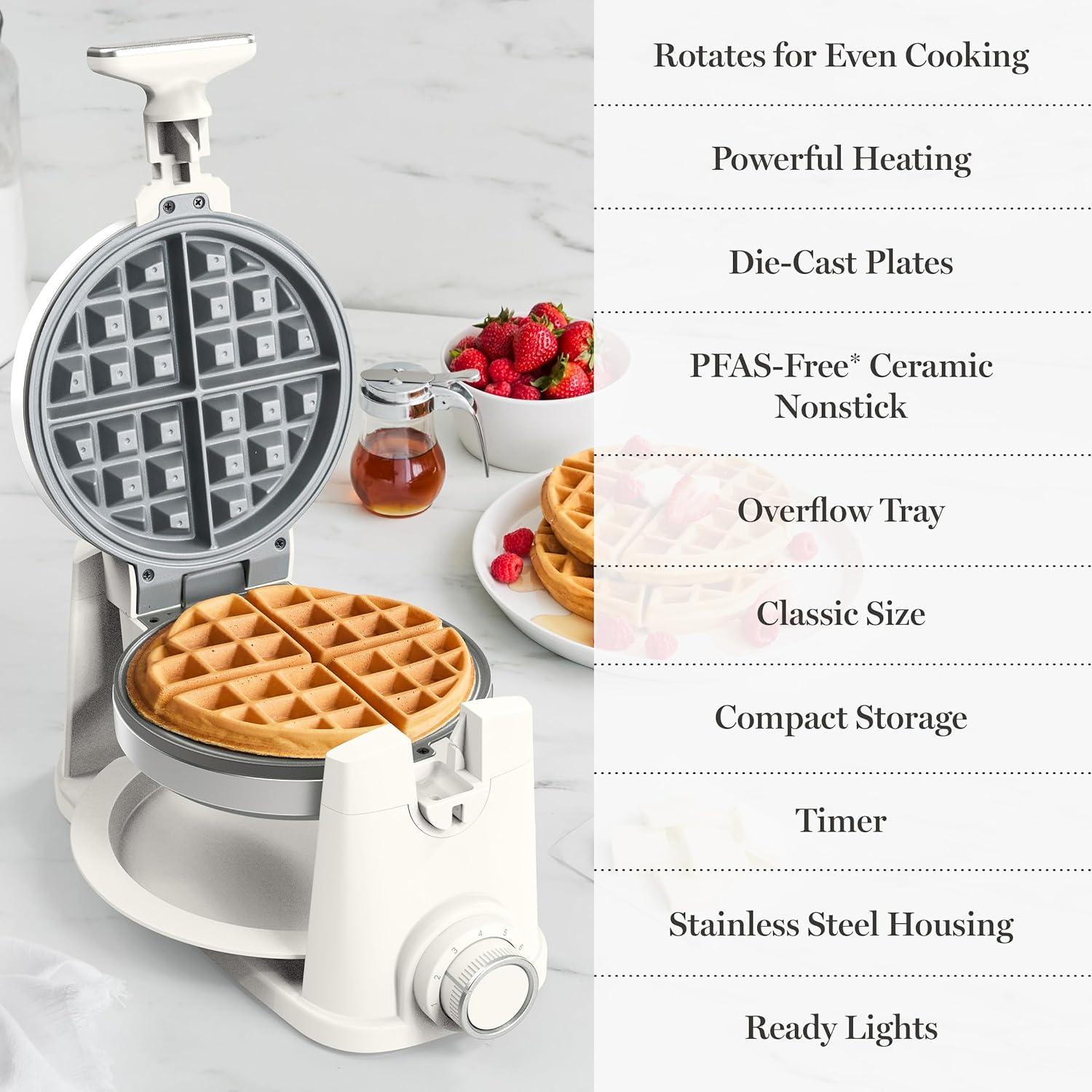 image:imageMartha Stewart Rotating Waffle Maker 180 Flip Iron with PFASFree Nonstick Plates Adjustable Timer Ready Light Drip Tray Space Saving Classic Round 7 Easy to Clean Stainless Steel LinenLinen White