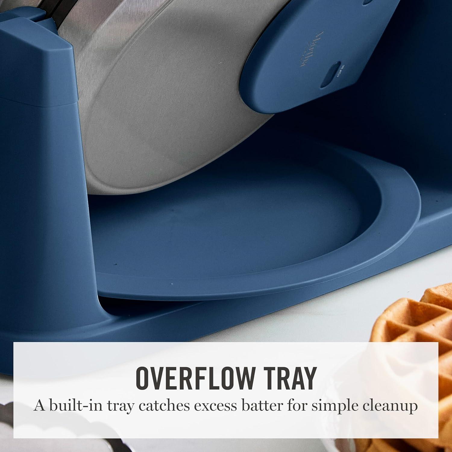 image:imageMartha Stewart Rotating Waffle Maker 180 Flip Iron with PFASFree Nonstick Plates Adjustable Timer Ready Light Drip Tray Space Saving Classic Round 7 Easy to Clean Stainless Steel LinenIndigo Blue