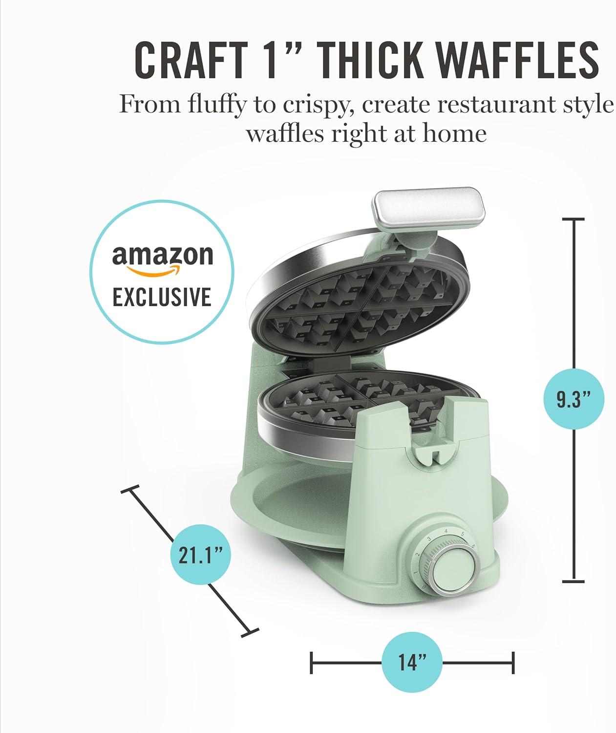 image:imageMartha Stewart Rotating Waffle Maker 180 Flip Iron with PFASFree Nonstick Plates Adjustable Timer Ready Light Drip Tray Space Saving Classic Round 7 Easy to Clean Stainless Steel LinenHoneydew Green