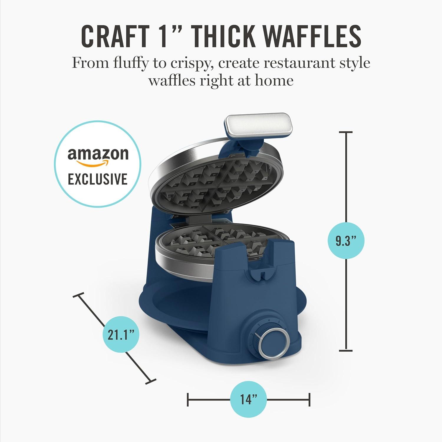 image:imageMartha Stewart Rotating Waffle Maker 180 Flip Iron with PFASFree Nonstick Plates Adjustable Timer Ready Light Drip Tray Space Saving Classic Round 7 Easy to Clean Stainless Steel LinenIndigo Blue