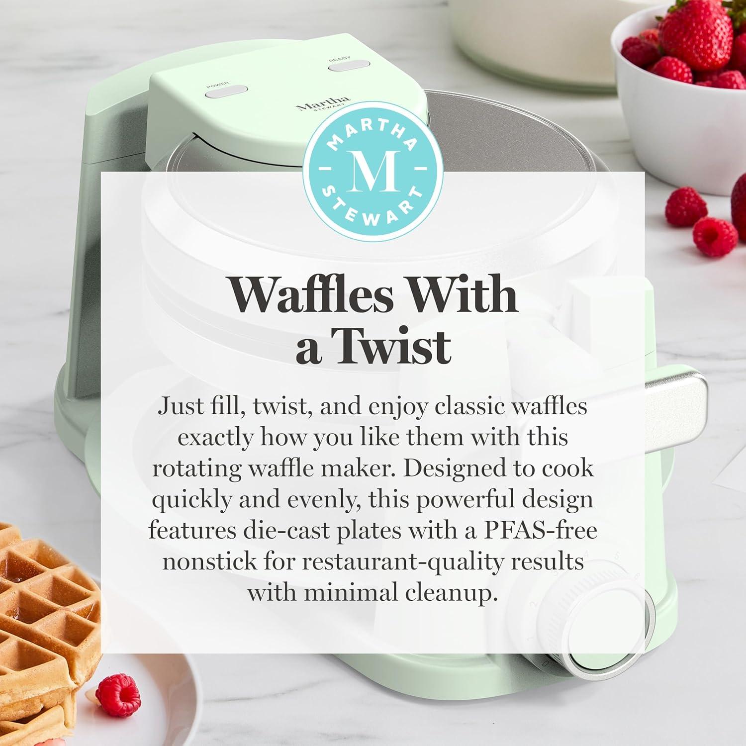 image:imageMartha Stewart Rotating Waffle Maker 180 Flip Iron with PFASFree Nonstick Plates Adjustable Timer Ready Light Drip Tray Space Saving Classic Round 7 Easy to Clean Stainless Steel LinenHoneydew Green