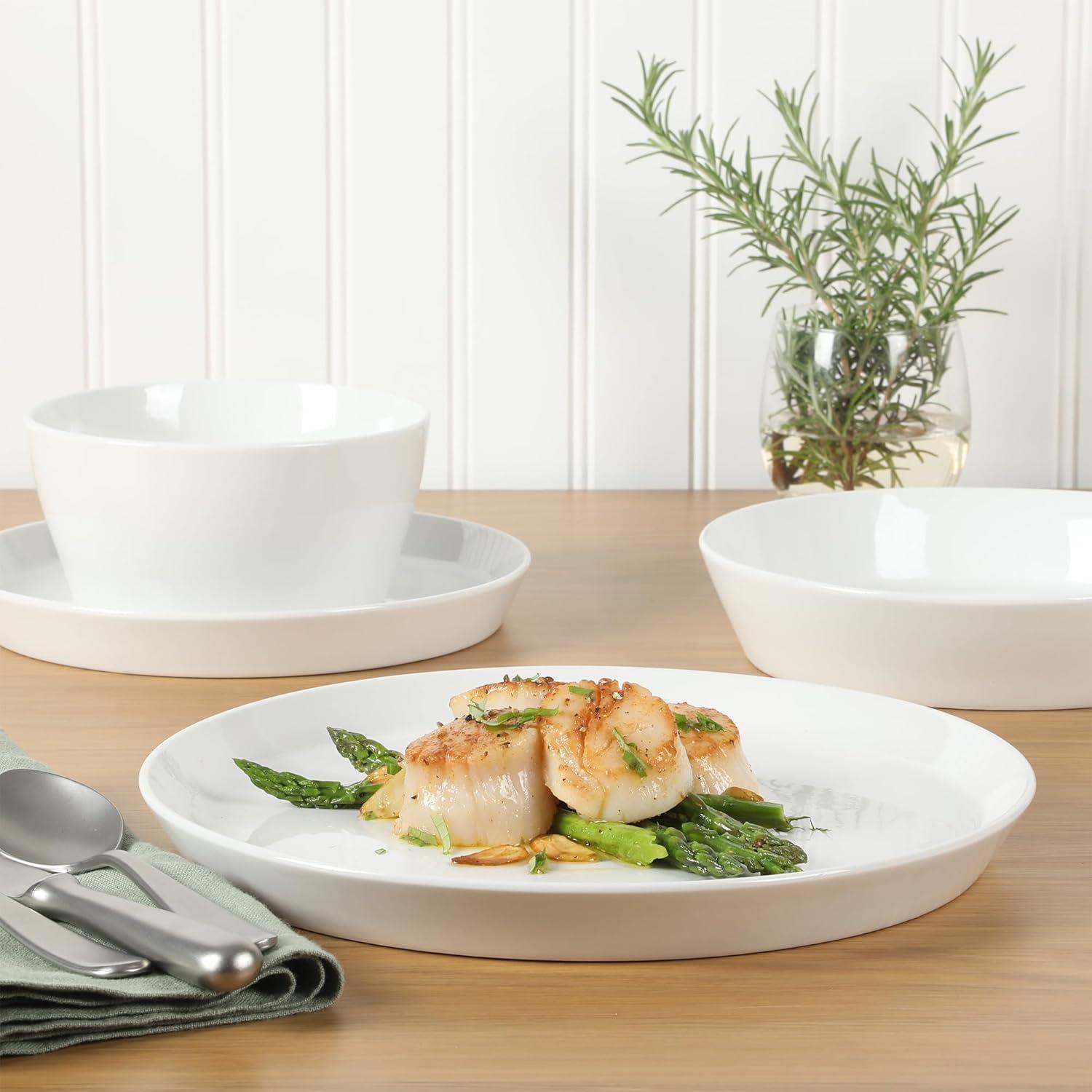 image:imageMartha Stewart Selma Pasta Bowls Set of 6 43oz White Porcelain Soup Bowls amp Salad Bowl Wide and Shallow Chip Resistant Dishwasher amp Microwave SafeWhite