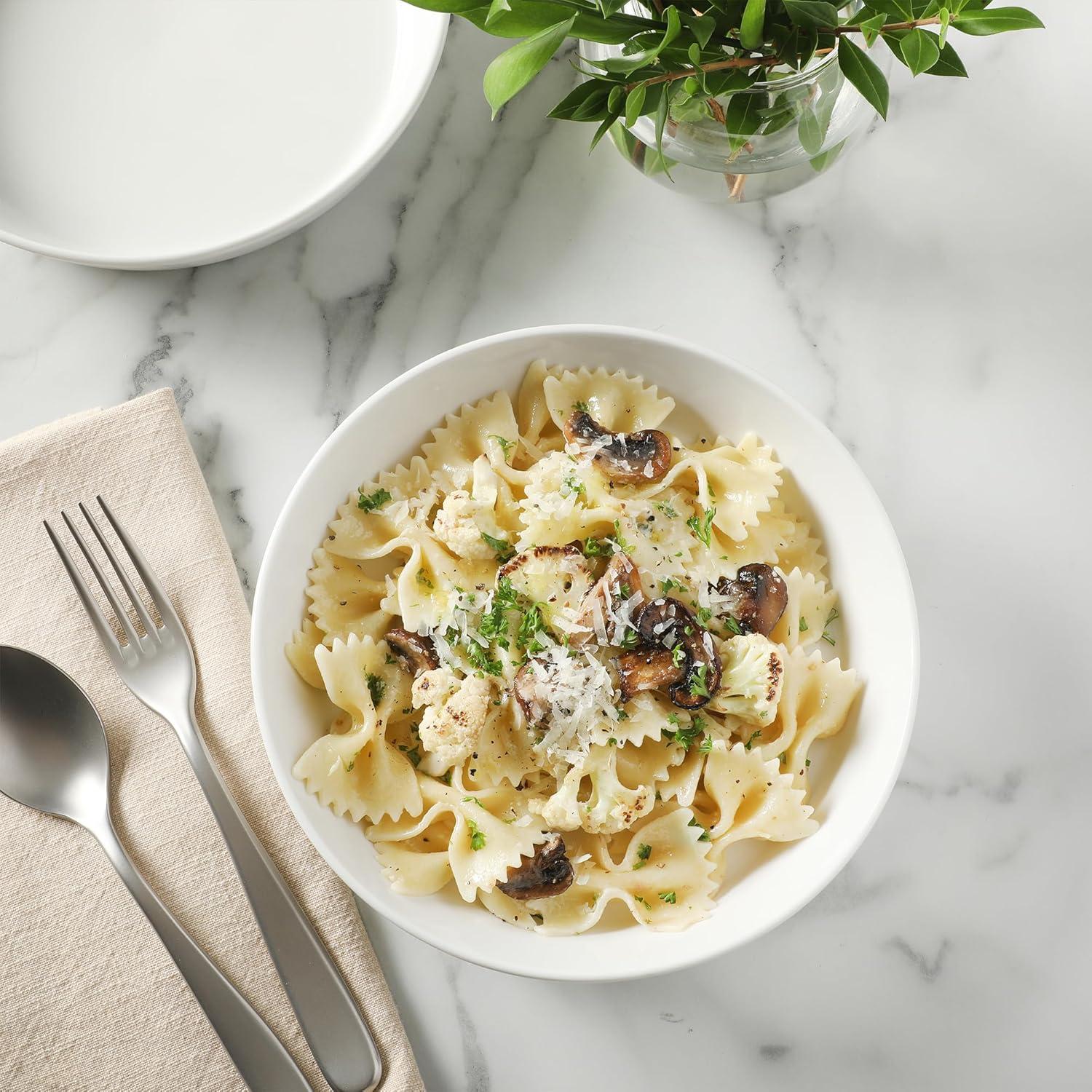 image:imageMartha Stewart Selma Pasta Bowls Set of 6 43oz White Porcelain Soup Bowls amp Salad Bowl Wide and Shallow Chip Resistant Dishwasher amp Microwave SafeWhite Pasta Bowls