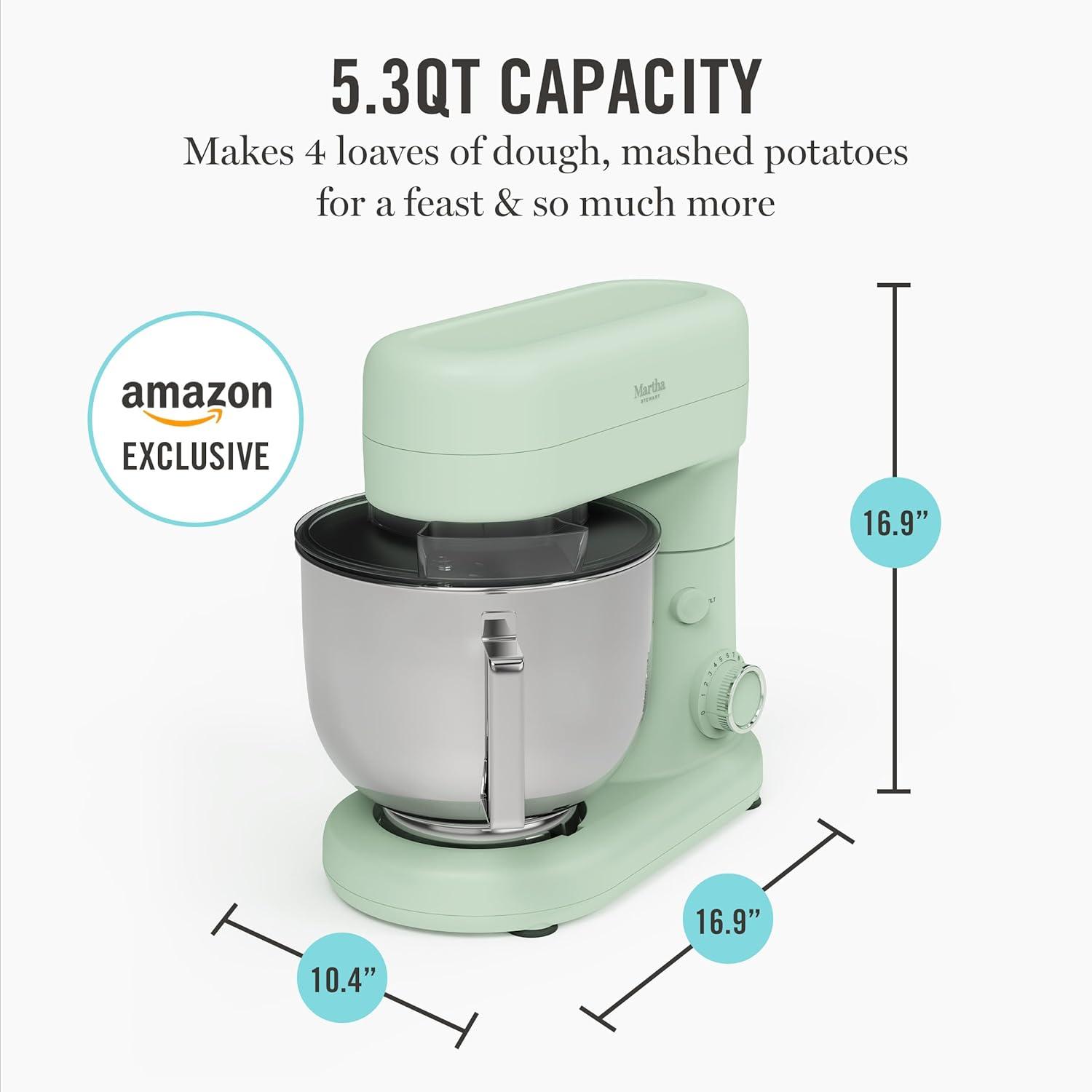 image:imageMartha Stewart TiltHead Stand Mixer12 Speed 53QT Stainless Steel Bowl Splash Guard with Pour Chute Whisk Dough Hook Flat BeaterElectric Kitchen Baking Mixer Bread Cake Whip Linen WhiteHoneydew Green