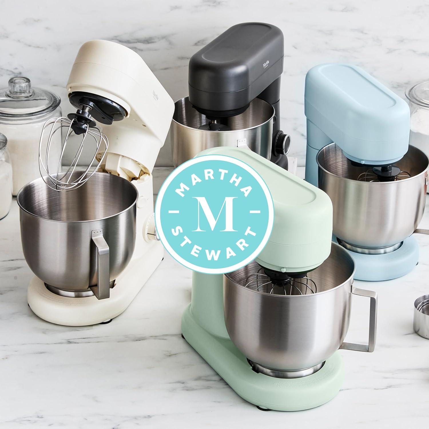 image:imageMartha Stewart TiltHead Stand Mixer12 Speed 53QT Stainless Steel Bowl Splash Guard with Pour Chute Whisk Dough Hook Flat BeaterElectric Kitchen Baking Mixer Bread Cake Whip Linen WhiteSky Blue