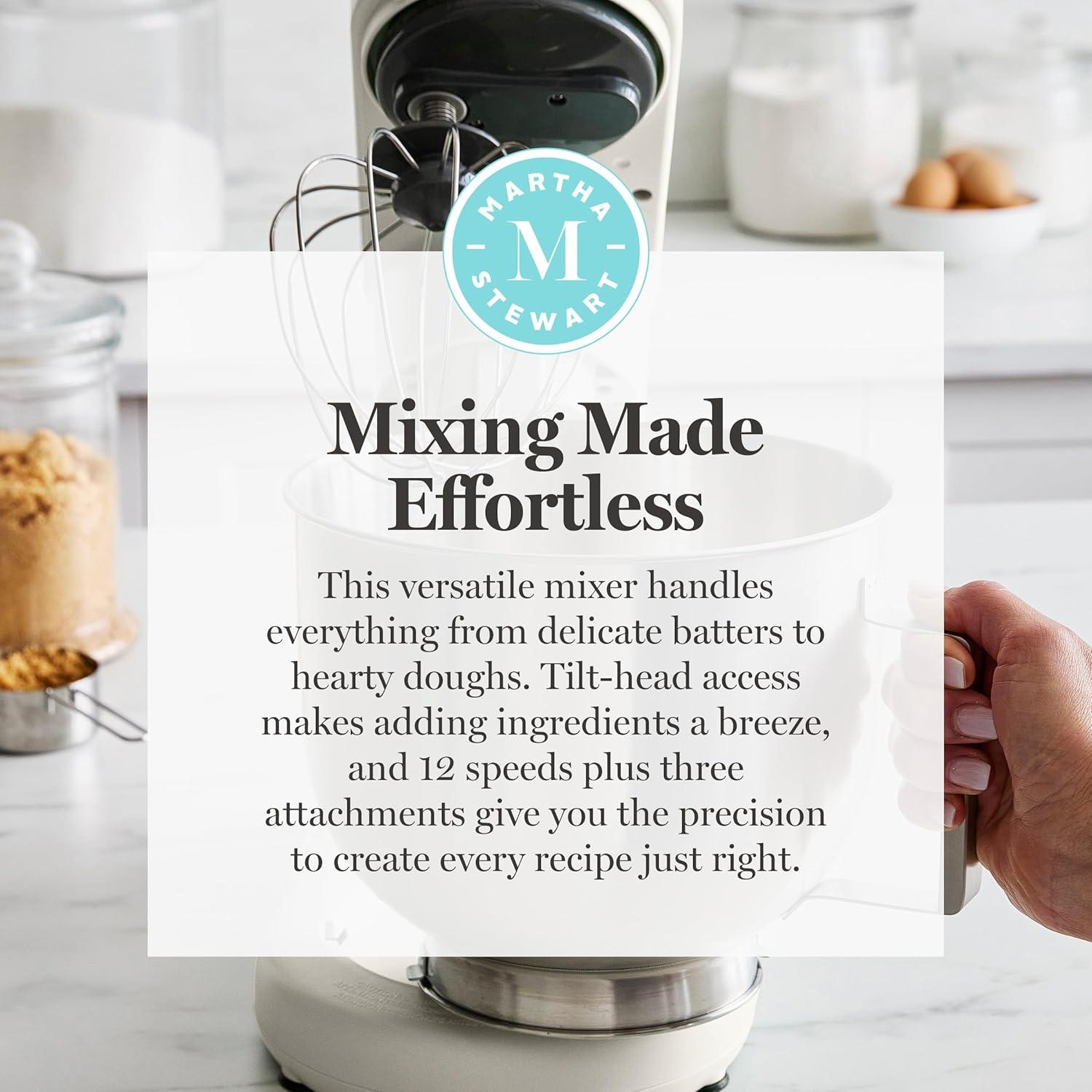 image:imageMartha Stewart TiltHead Stand Mixer12 Speed 53QT Stainless Steel Bowl Splash Guard with Pour Chute Whisk Dough Hook Flat BeaterElectric Kitchen Baking Mixer Bread Cake Whip Linen WhiteLinen White