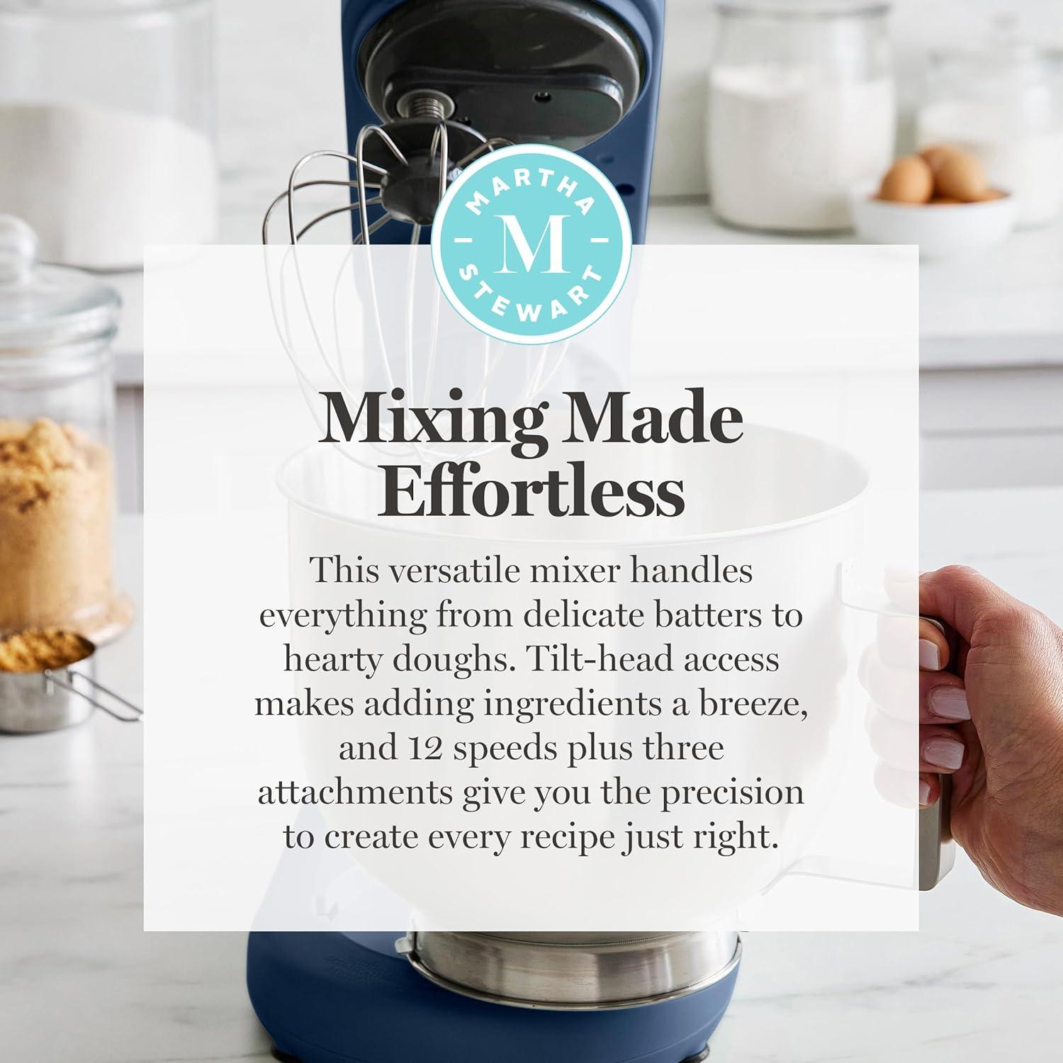 image:imageMartha Stewart TiltHead Stand Mixer12 Speed 53QT Stainless Steel Bowl Splash Guard with Pour Chute Whisk Dough Hook Flat BeaterElectric Kitchen Baking Mixer Bread Cake Whip Linen WhiteIndigo Blue