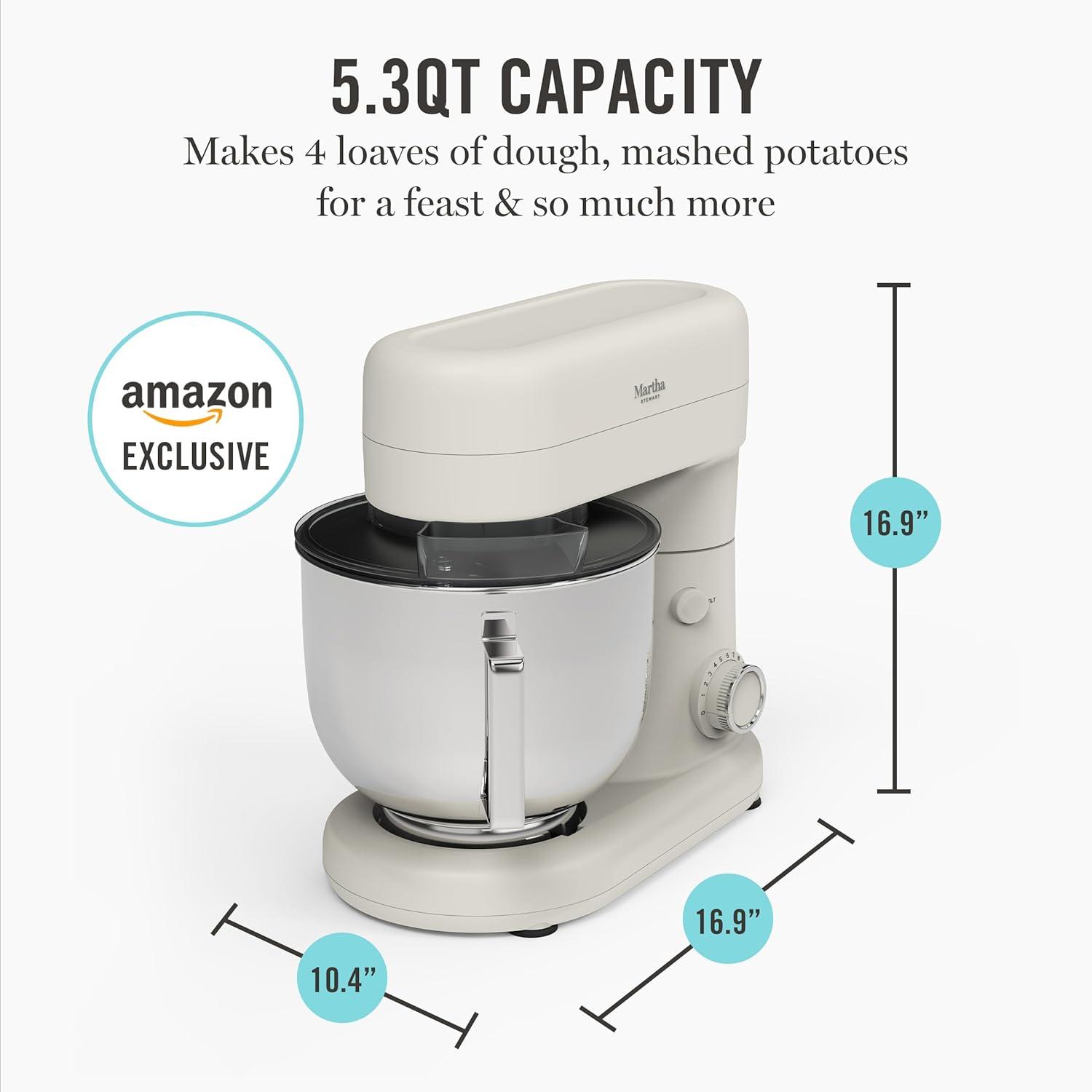 image:imageMartha Stewart TiltHead Stand Mixer12 Speed 53QT Stainless Steel Bowl Splash Guard with Pour Chute Whisk Dough Hook Flat BeaterElectric Kitchen Baking Mixer Bread Cake Whip Linen WhiteLinen White