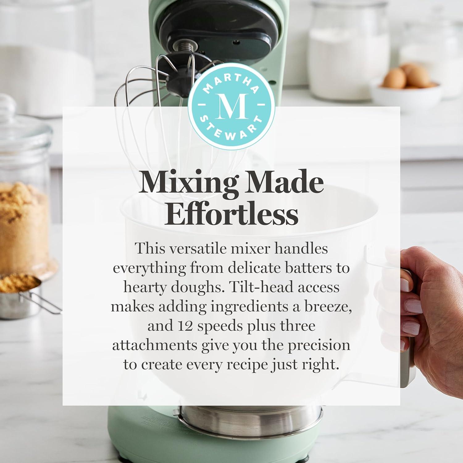 image:imageMartha Stewart TiltHead Stand Mixer12 Speed 53QT Stainless Steel Bowl Splash Guard with Pour Chute Whisk Dough Hook Flat BeaterElectric Kitchen Baking Mixer Bread Cake Whip Linen WhiteHoneydew Green