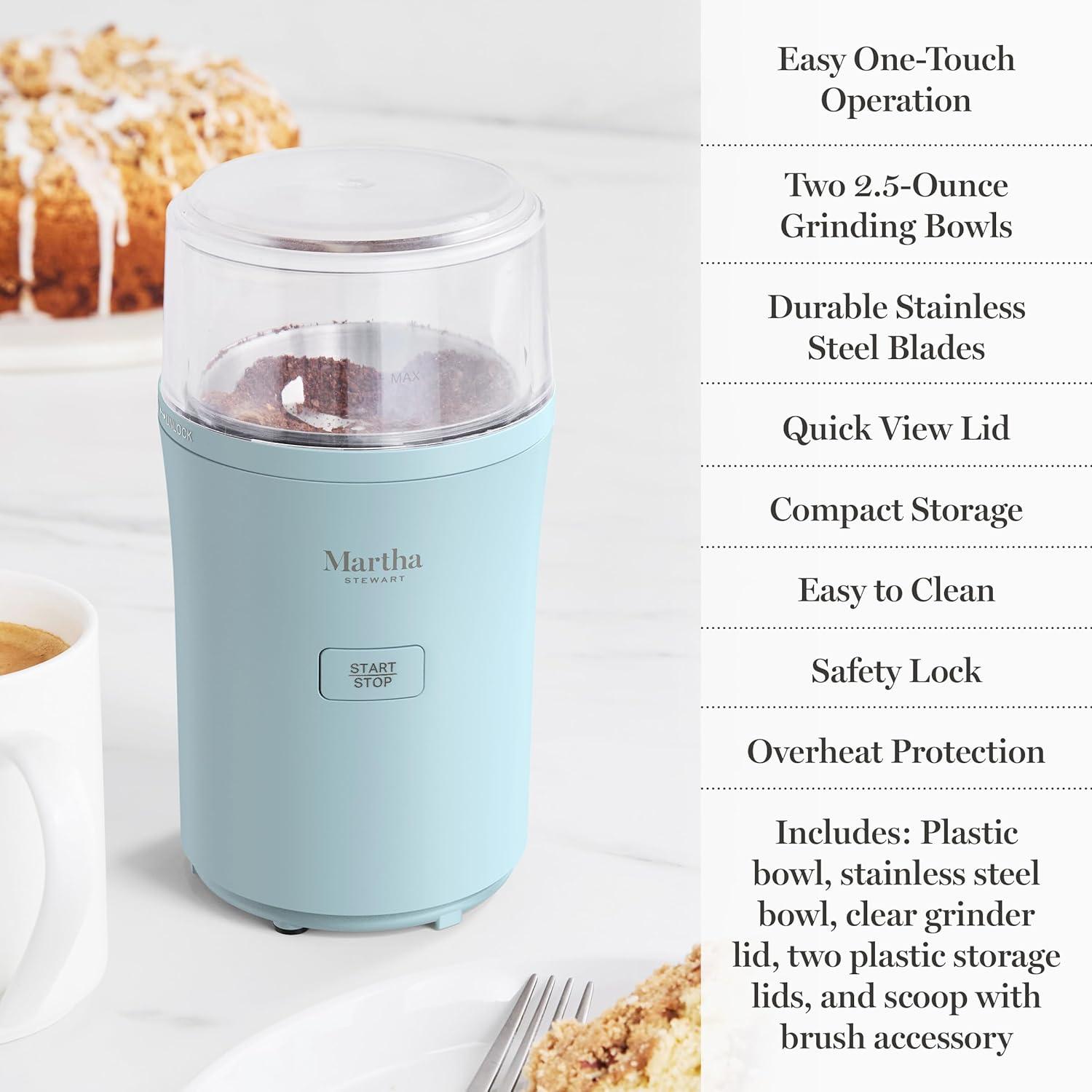 image:imageMarthaStewart ElectricCoffee amp Spice GrinderDual 25oz RemovableBowls StorageLidsStainless Steel BladesOne Touch Pulse Control2in1CompactBeans amp Spices Herbsamp Nuts Linen WhiteSky Blue