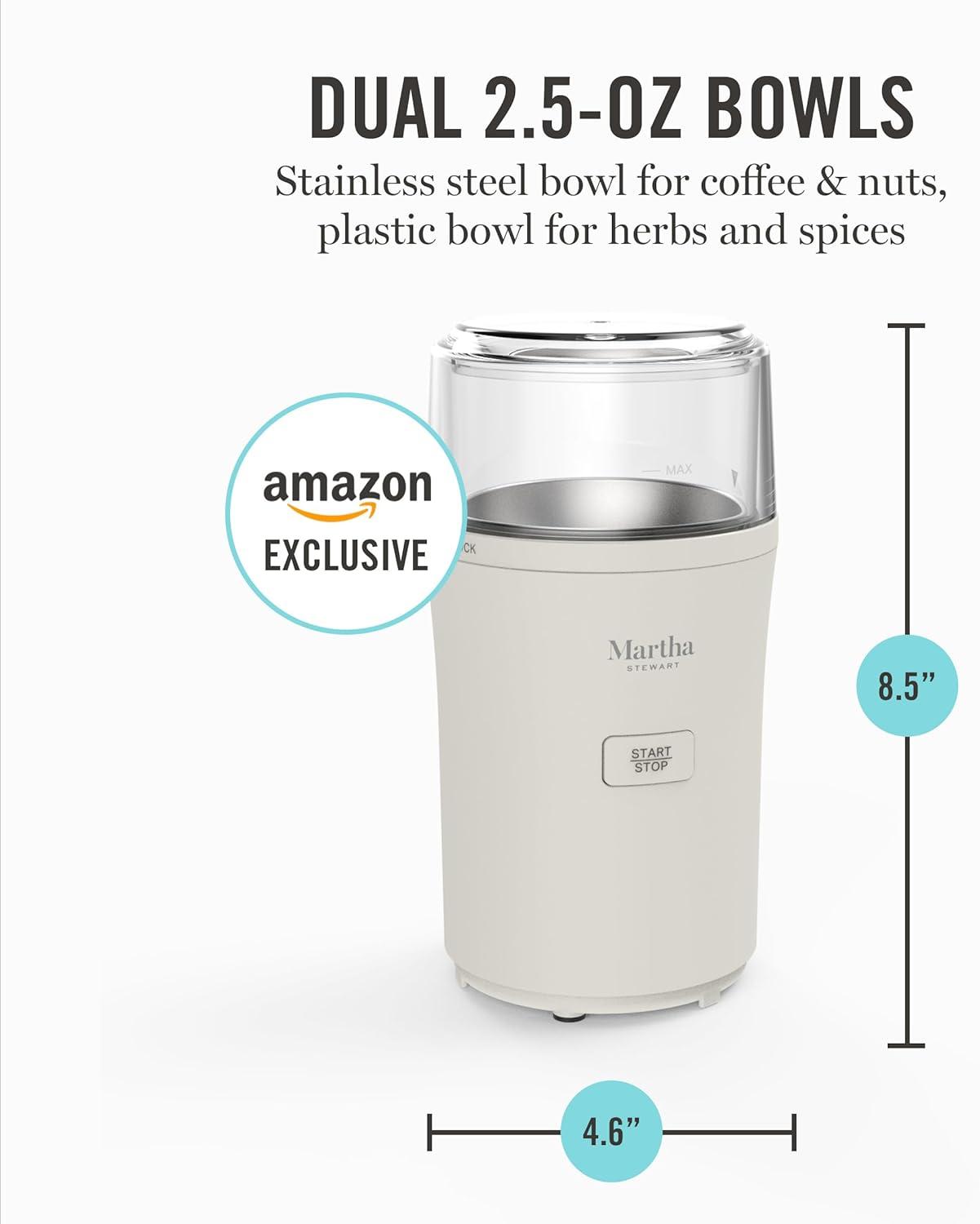 image:imageMarthaStewart ElectricCoffee amp Spice GrinderDual 25oz RemovableBowls StorageLidsStainless Steel BladesOne Touch Pulse Control2in1CompactBeans amp Spices Herbsamp Nuts Linen WhiteLinen White
