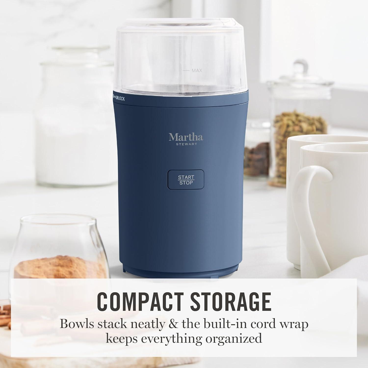 image:imageMarthaStewart ElectricCoffee amp Spice GrinderDual 25oz RemovableBowls StorageLidsStainless Steel BladesOne Touch Pulse Control2in1CompactBeans amp Spices Herbsamp Nuts Linen WhiteIndigo Blue