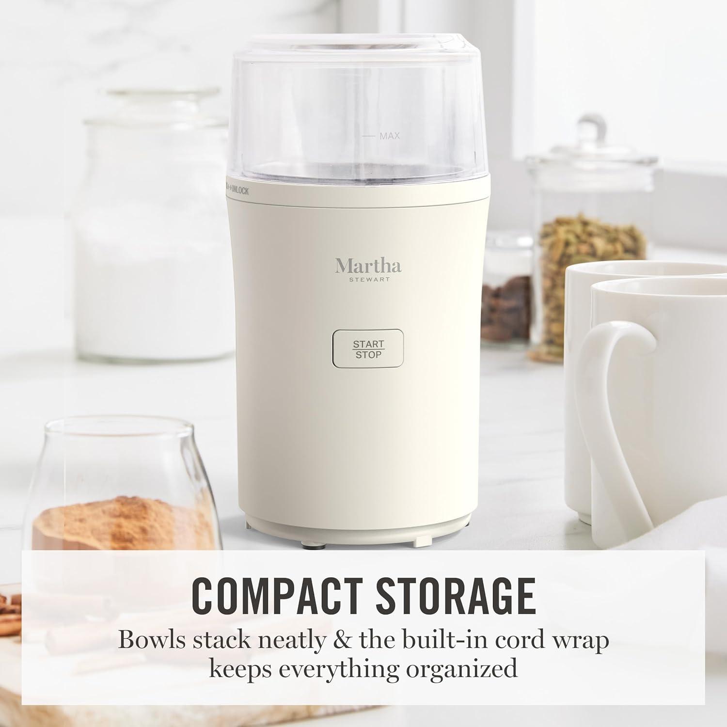 image:imageMarthaStewart ElectricCoffee amp Spice GrinderDual 25oz RemovableBowls StorageLidsStainless Steel BladesOne Touch Pulse Control2in1CompactBeans amp Spices Herbsamp Nuts Linen WhiteLinen White