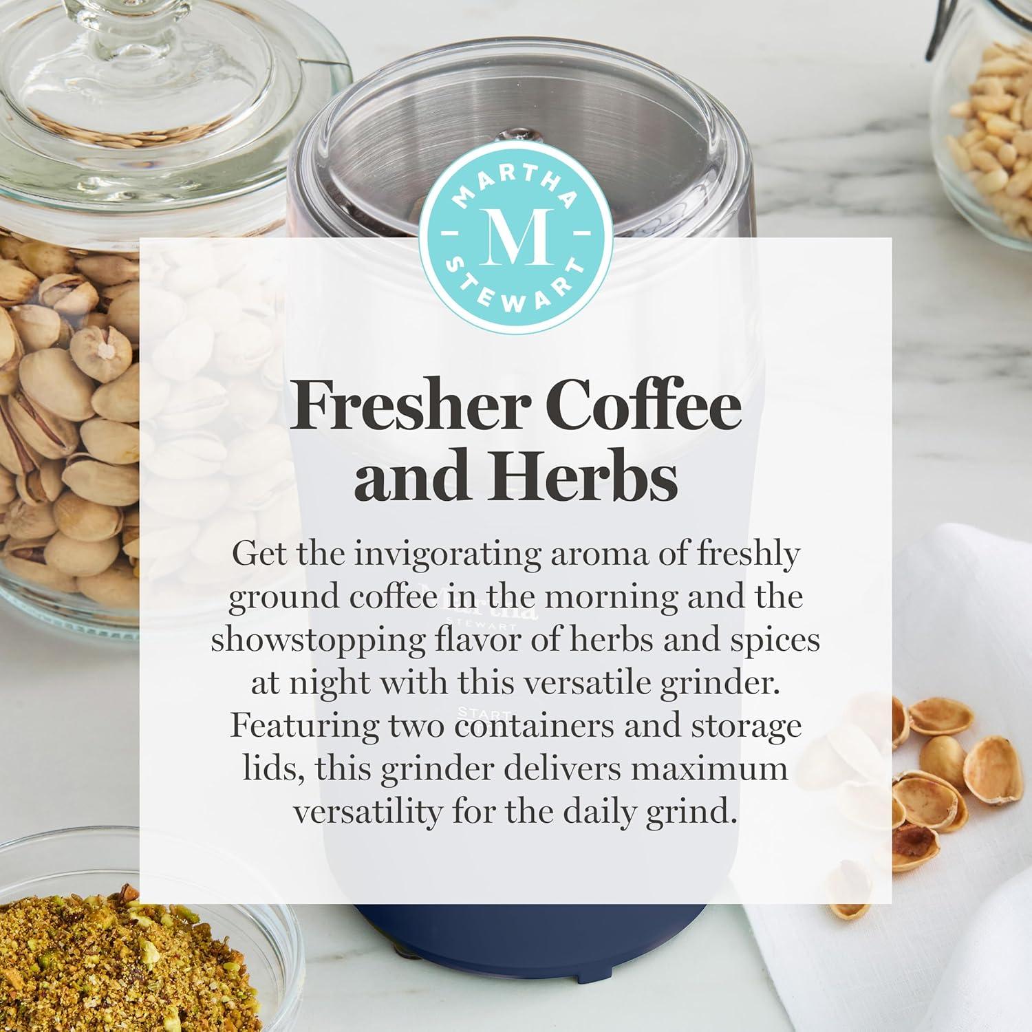 image:imageMarthaStewart ElectricCoffee amp Spice GrinderDual 25oz RemovableBowls StorageLidsStainless Steel BladesOne Touch Pulse Control2in1CompactBeans amp Spices Herbsamp Nuts Linen WhiteIndigo Blue