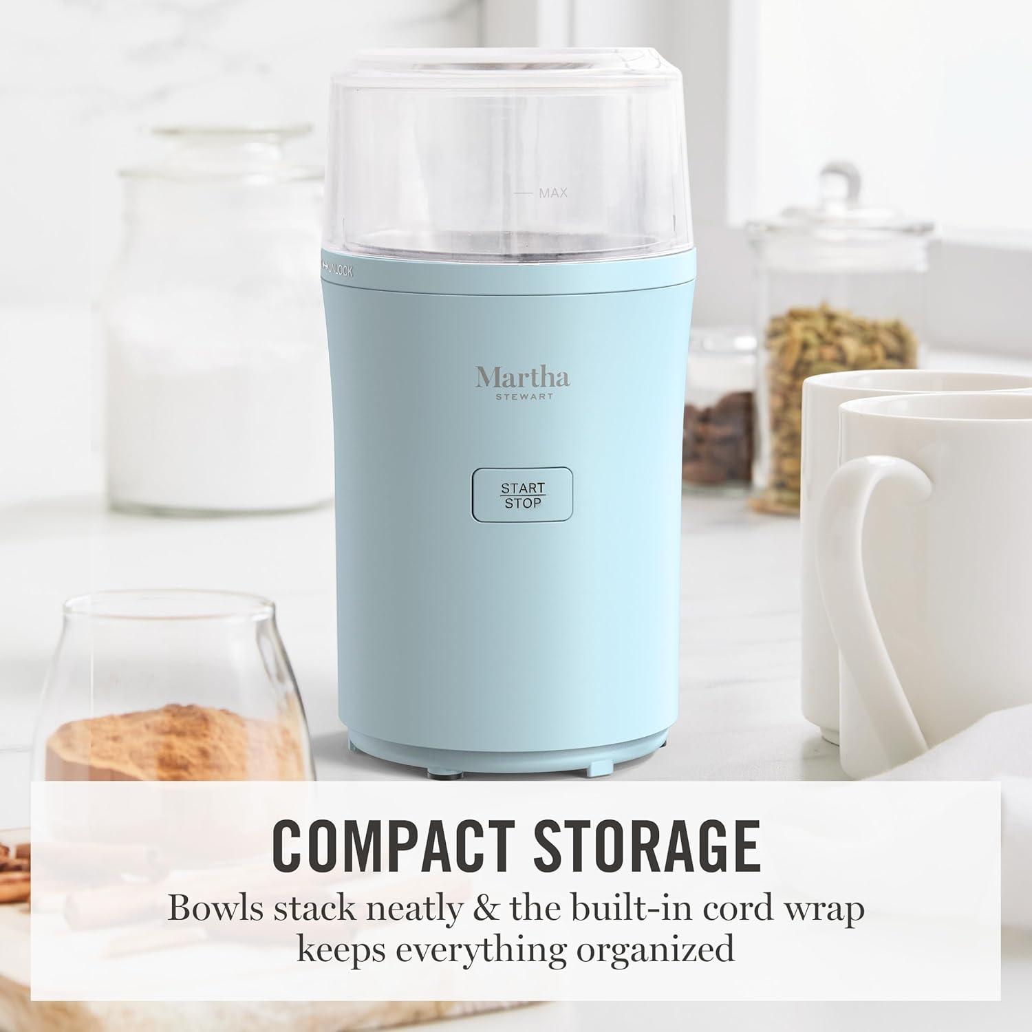 image:imageMarthaStewart ElectricCoffee amp Spice GrinderDual 25oz RemovableBowls StorageLidsStainless Steel BladesOne Touch Pulse Control2in1CompactBeans amp Spices Herbsamp Nuts Linen WhiteSky Blue