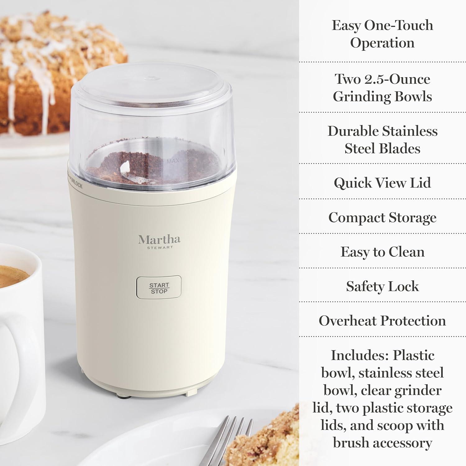 image:imageMarthaStewart ElectricCoffee amp Spice GrinderDual 25oz RemovableBowls StorageLidsStainless Steel BladesOne Touch Pulse Control2in1CompactBeans amp Spices Herbsamp Nuts Linen WhiteLinen White