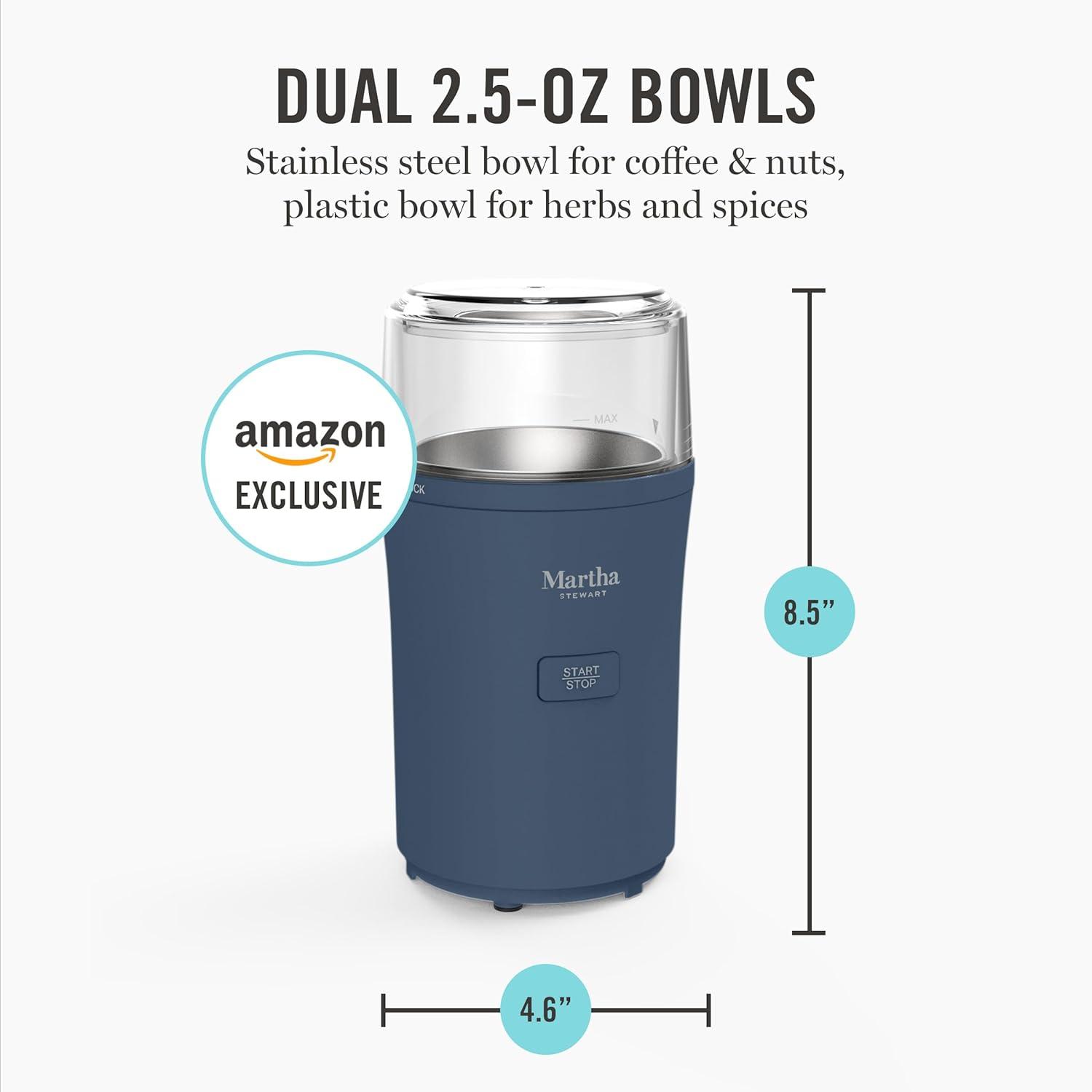 image:imageMarthaStewart ElectricCoffee amp Spice GrinderDual 25oz RemovableBowls StorageLidsStainless Steel BladesOne Touch Pulse Control2in1CompactBeans amp Spices Herbsamp Nuts Linen WhiteIndigo Blue